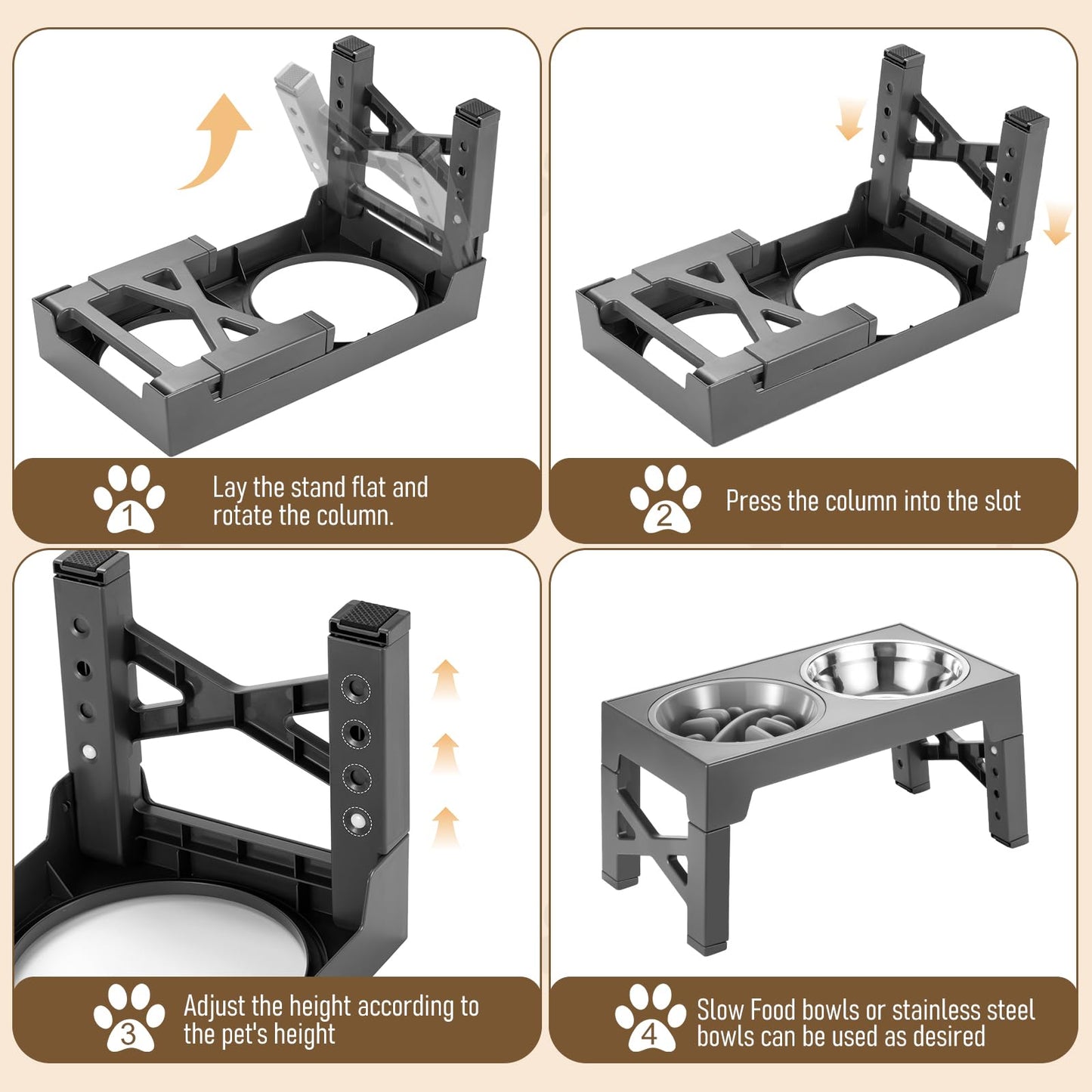 Cuenco Elevado para Perro, Comedero Elevado con 5 Alturas Ajustable para Perro y Gato, Comedores Elevados con Comedero Lento y 2 Cuencos de Acero Inoxidable para Perros Pequeños, Medianos y Grandes