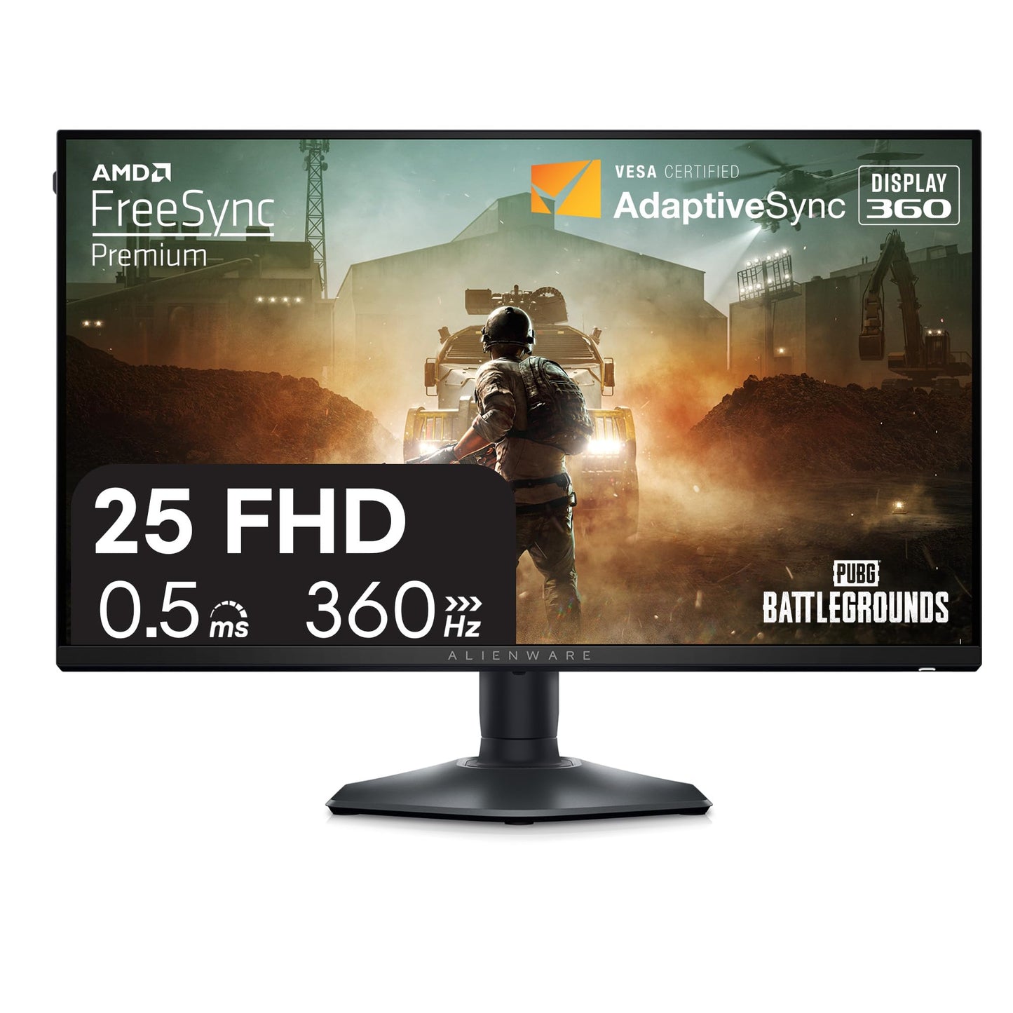 Alienware AW2523HF Gaming Monitor - 24.5-Inch (1920x1080) 360Hz Display, AMD Free Sync, Height/Tilt/Swivel/Pivot Adjustability, Dark Side of The Moon