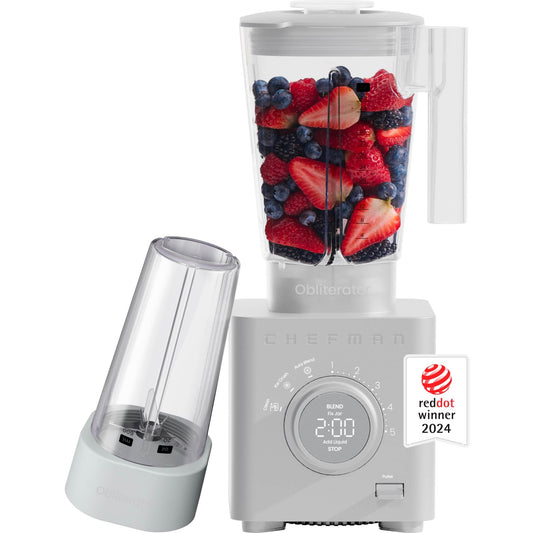 Chefman Obliterator - Licuadora de encimera de 40 onzas para batidos, motor de 1380 W para aplastar hielo, nueces y frutas congeladas con hoja de acero inoxidable, función de mezcla automática,