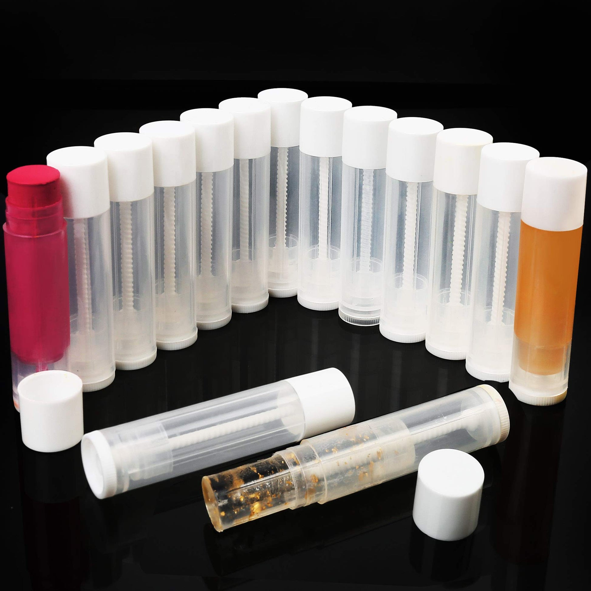 LotFancy 60 tubos de bálsamo labial vacíos, 5,5 ml (3/16 onzas), tubos transparentes con tapas blancas, sin BPA y sin fugas, rellenables, para maquillaje cosmético DIY