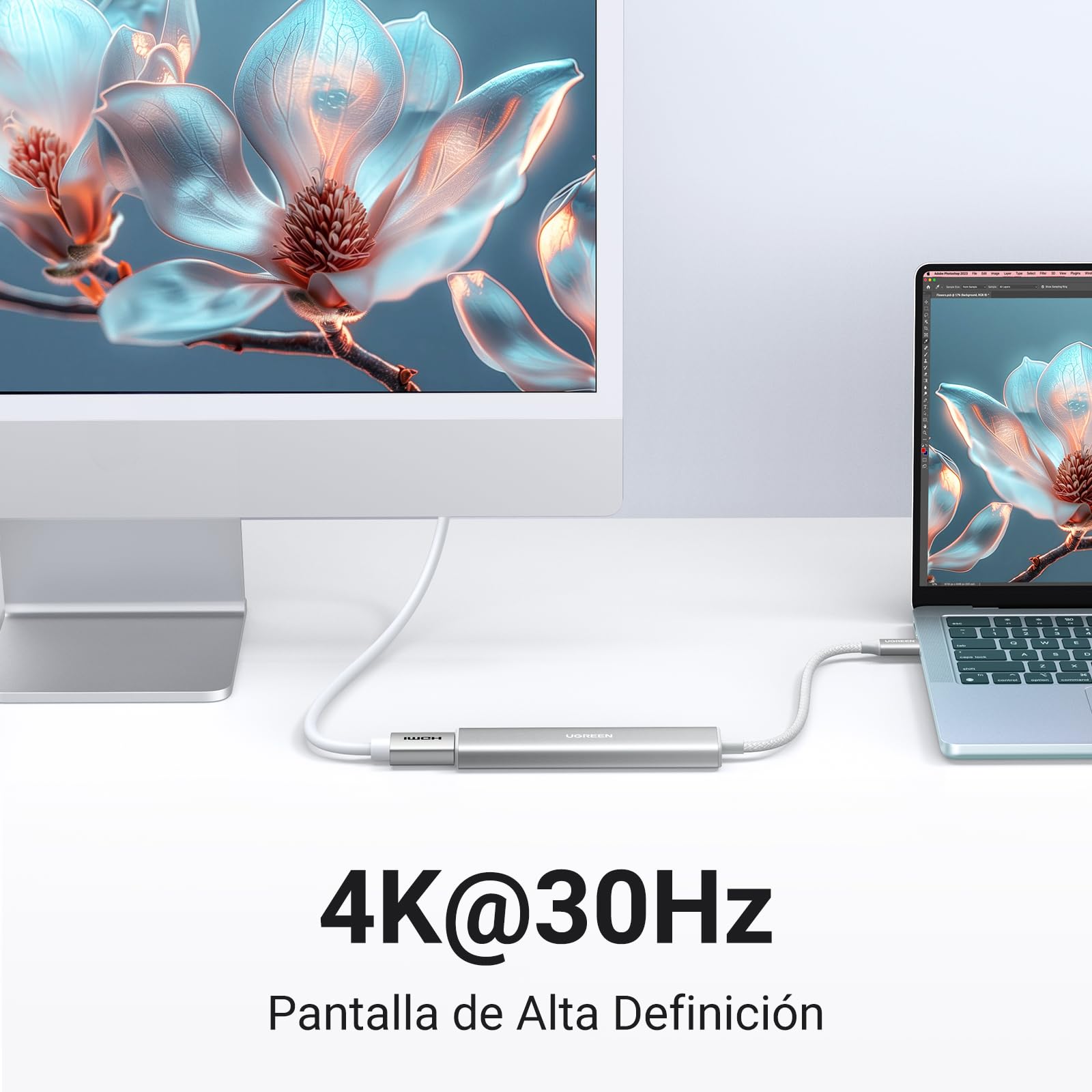Adaptador USB C Multipuerto UGREEN Blanco con HDMI 4K para MacBook y Más