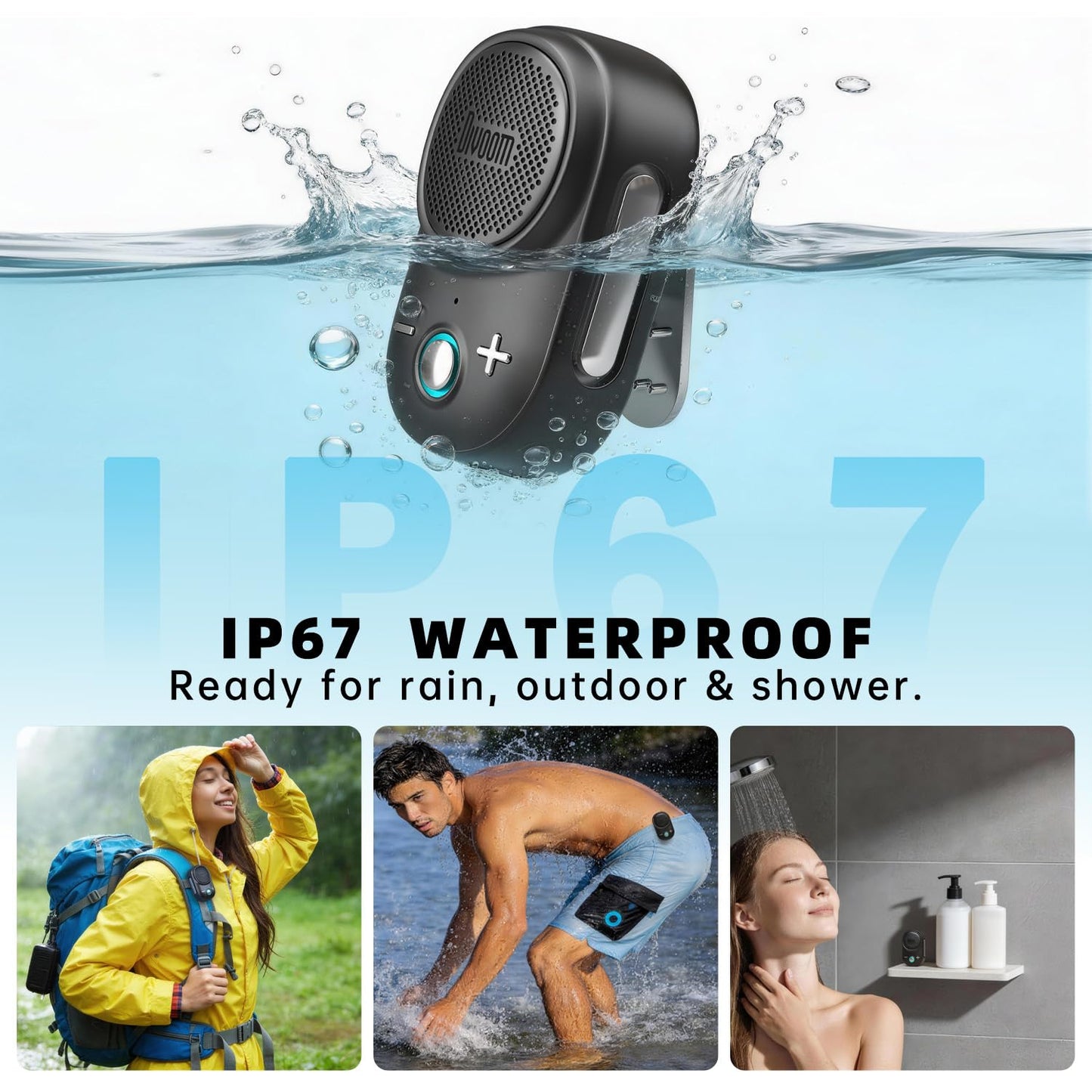 Divoom Itour-S Mini Altavoz Bluetooth portátil con micrófono, Altavoz portátil con Clip, Audio Grande y Graves impactantes, IP67 Impermeable, Tiempo de reproducción de 10 Horas, para el Lugar de