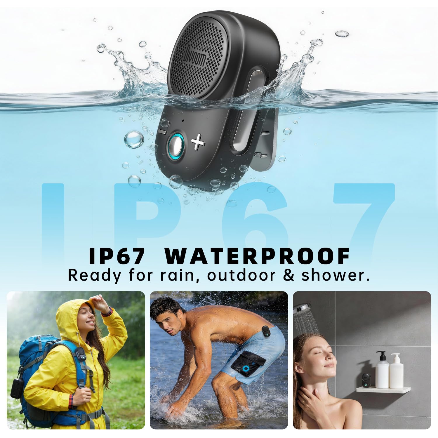 Divoom Itour-S Mini Altavoz Bluetooth portátil con micrófono, Altavoz portátil con Clip, Audio Grande y Graves impactantes, IP67 Impermeable, Tiempo de reproducción de 10 Horas, para el Lugar de