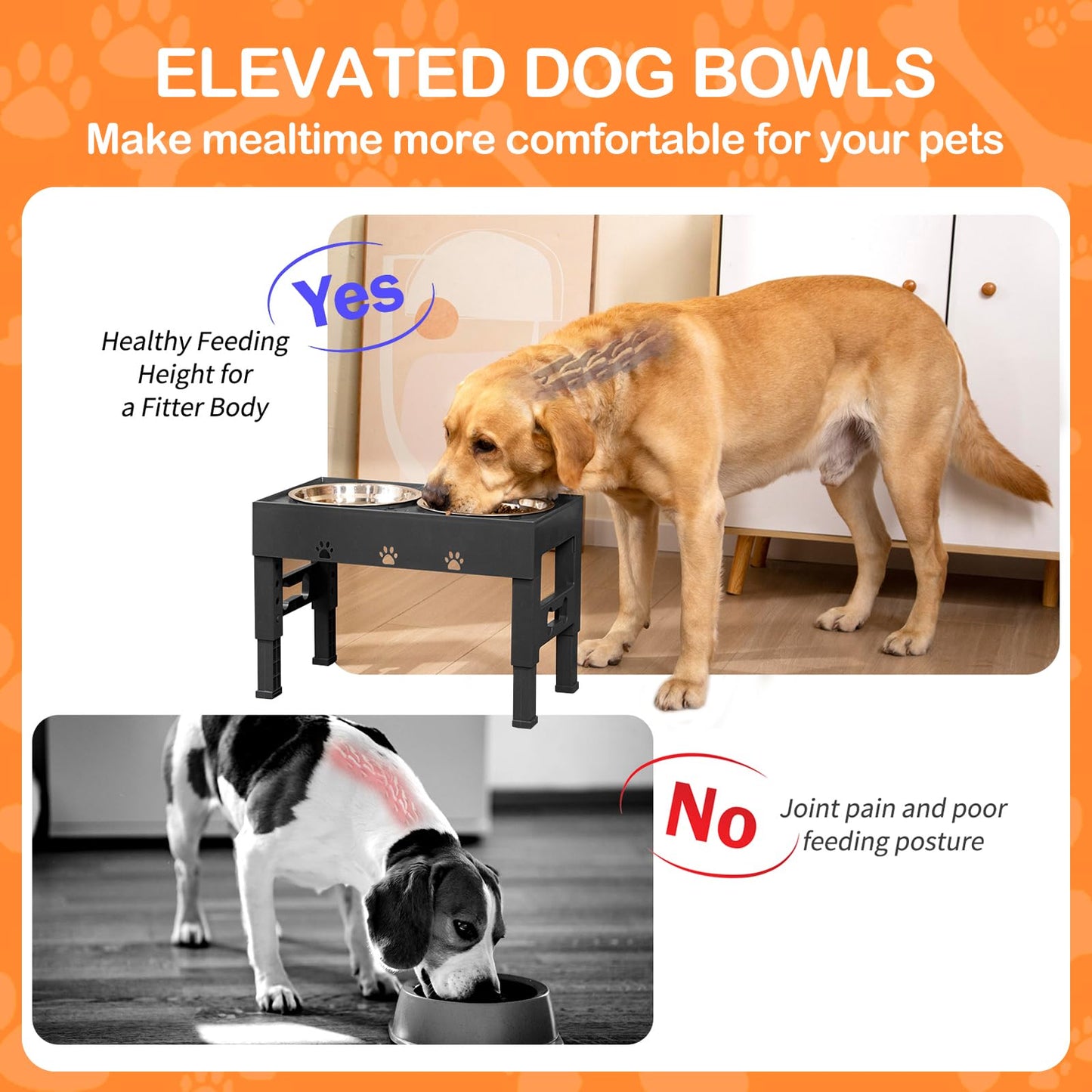 LAKIPETN Cuencos elevados para perros, 5 cuencos elevados de altura ajustable con 2 cuencos de acero inoxidable para comida para perros, antideslizante, sin derrames, se ajusta a 3.1 pulgadas, 9 pulgadas, 10 pulgadas, 11 pulgadas, 12 pulgadas para perros