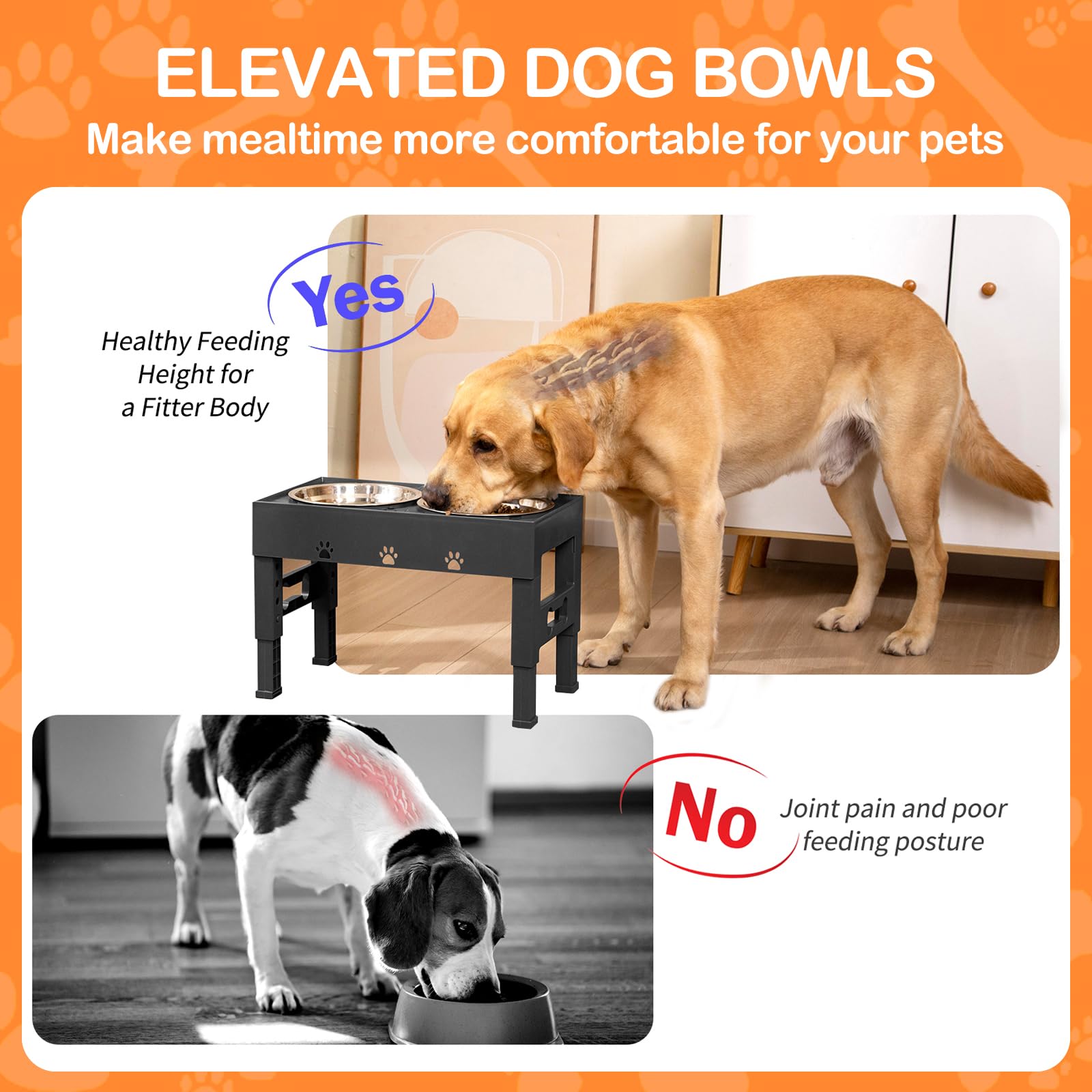 LAKIPETN Cuencos elevados para perros, 5 cuencos elevados de altura ajustable con 2 cuencos de acero inoxidable para comida para perros, antideslizante, sin derrames, se ajusta a 3.1 pulgadas, 9 pulgadas, 10 pulgadas, 11 pulgadas, 12 pulgadas para perros