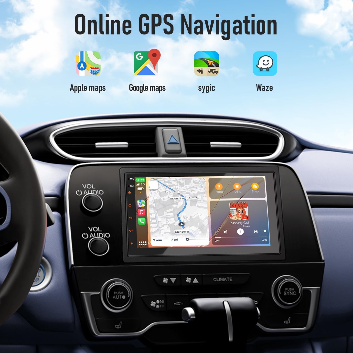Haudio Estéreo de coche doble DIN de 7 pulgadas con Apple CarPlay y Android Auto, visualización táctil de radio de coche con Bluetooth 4.1, enlace espejo, navegación GPS, WiFi, control de voz, 2+32 GB
