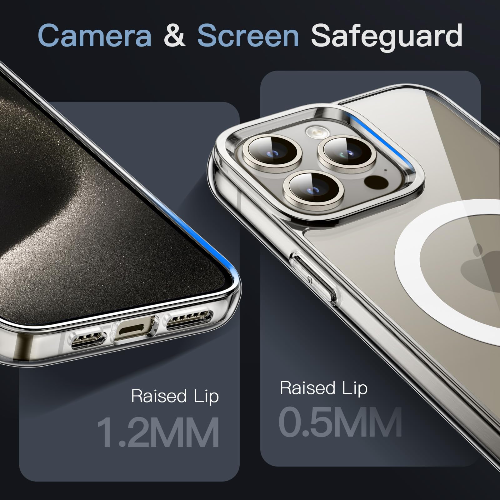 JETech Funda Magnética para iPhone 15 Pro MAX 6.7 Pulgadas, Compatible con MagSafe Carga Inalámbrica, Carcasa Antigolpes, Parte Trasera Transparente Anti-Arañazos (Transparente)