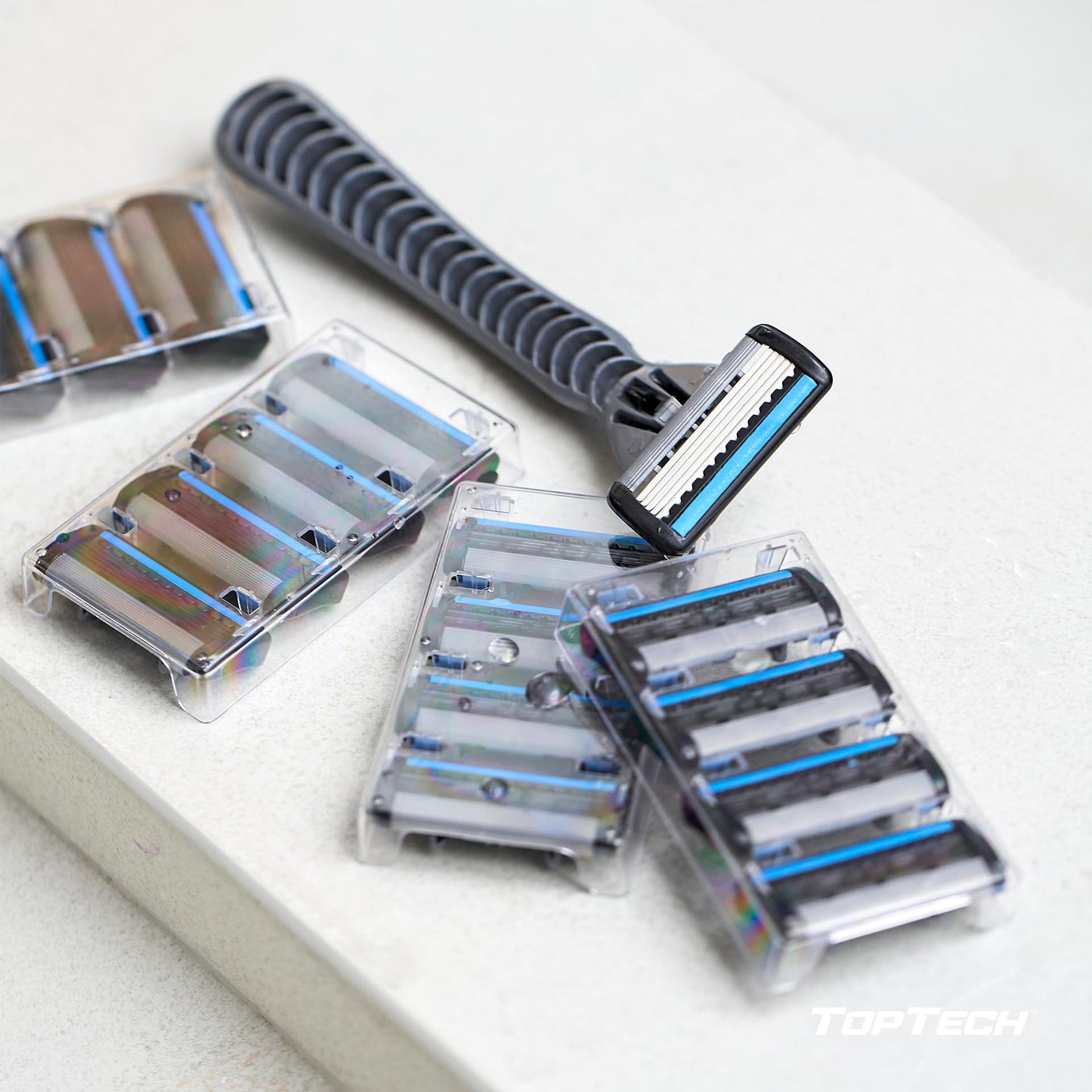 TopTech PRO 5 Rastrillo para Afeitar Hombre Reutilizable - Afeitadora Manual con Cartuchos Reemplazables - Tecnología de 5 Cuchillas - Pack de 17 Unidades (1 Mango + 16 Recambios) - Afeitado Suave y Cuchillas Afiladas - Recambios Económicos