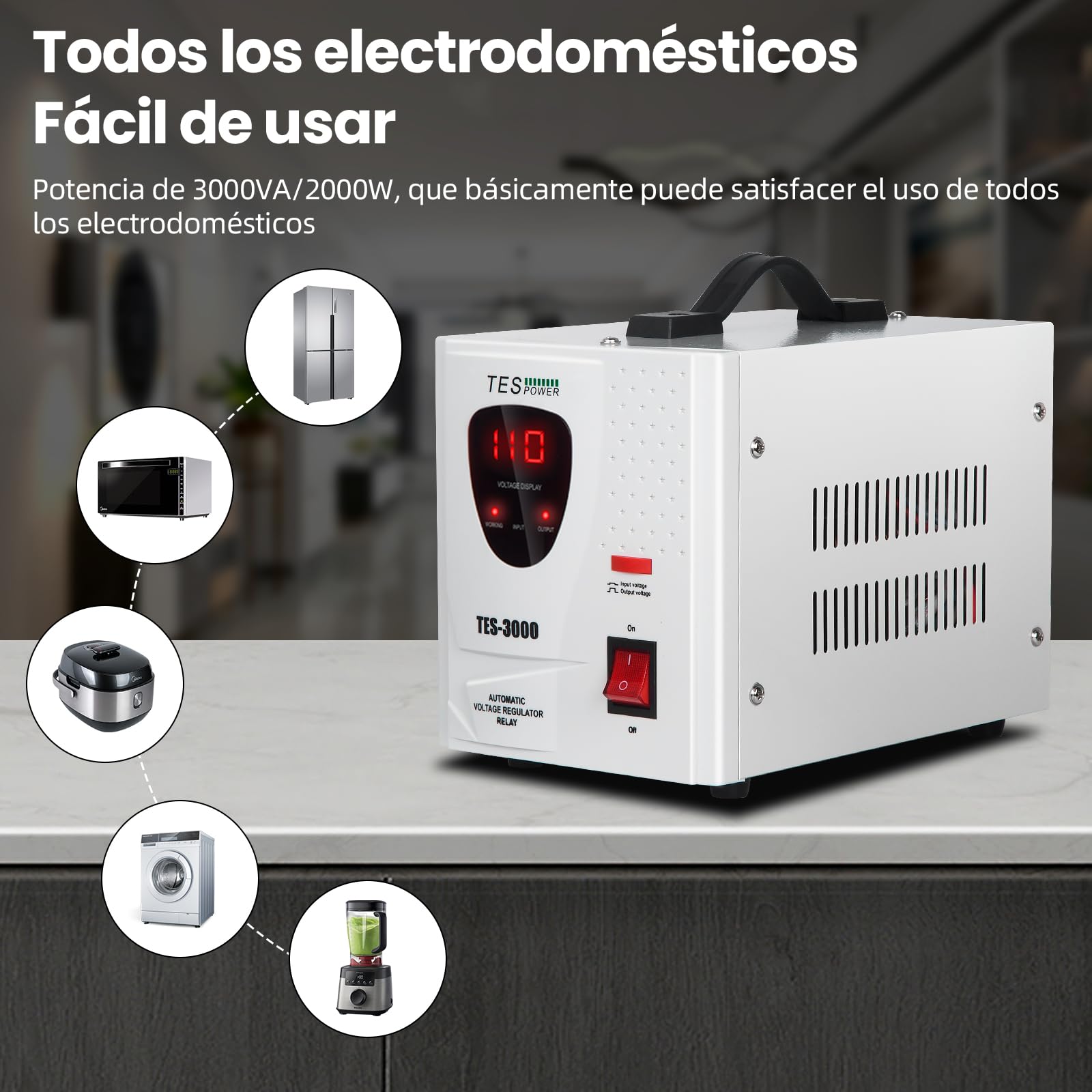 FlyDog Estabilizador y Regulador de Voltaje TES-3000, 3000VA/2000W, Voltaje de Salida: 110 V - Ideal para Electrodomésticos, Regulador Automático de Voltaje