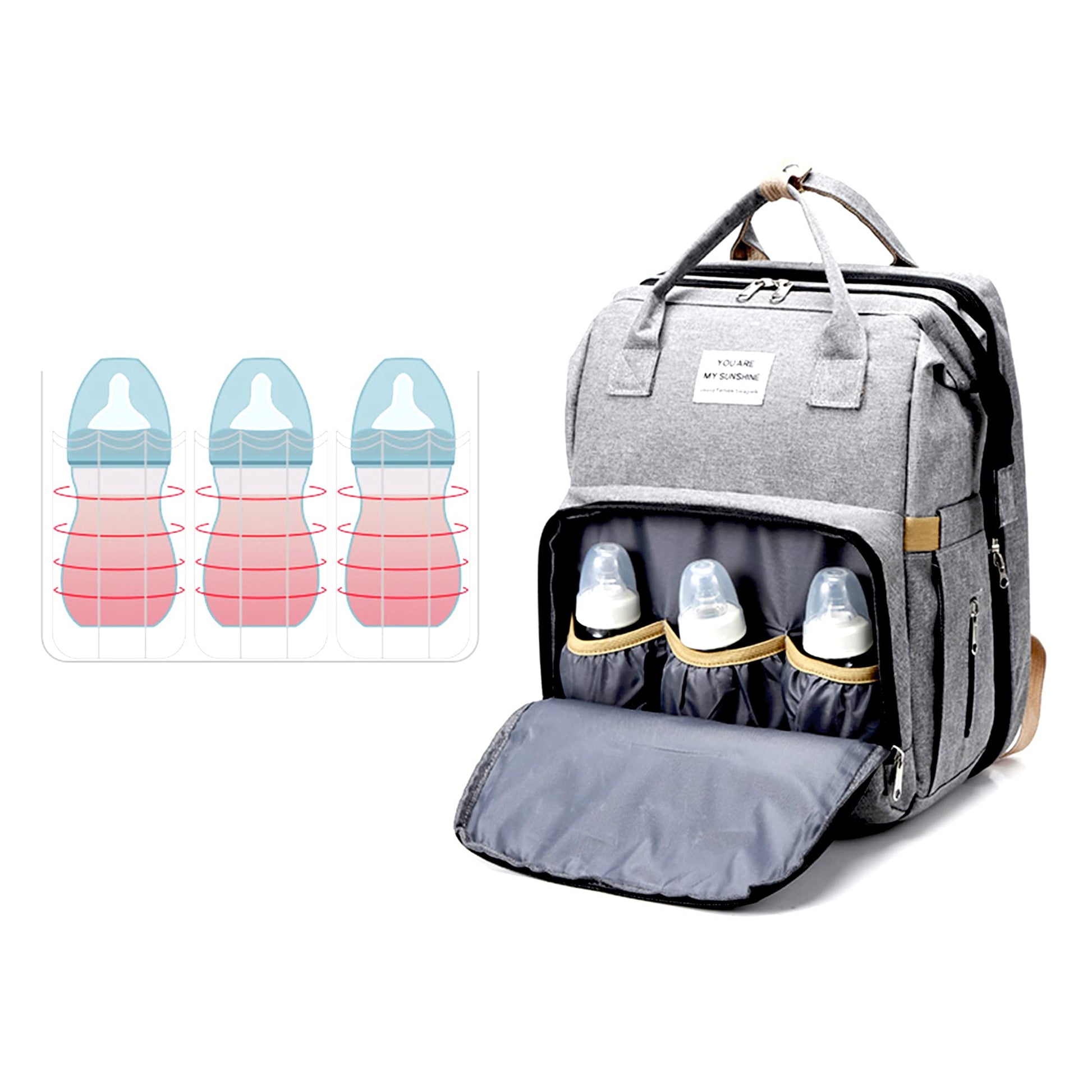 Zen Zen Pañalera Moderna Mochila Impermeable Térmica Con Puerto USB Funda Para Biberón Agujero Para Audífonos Diseño Antirrobo (Gris)