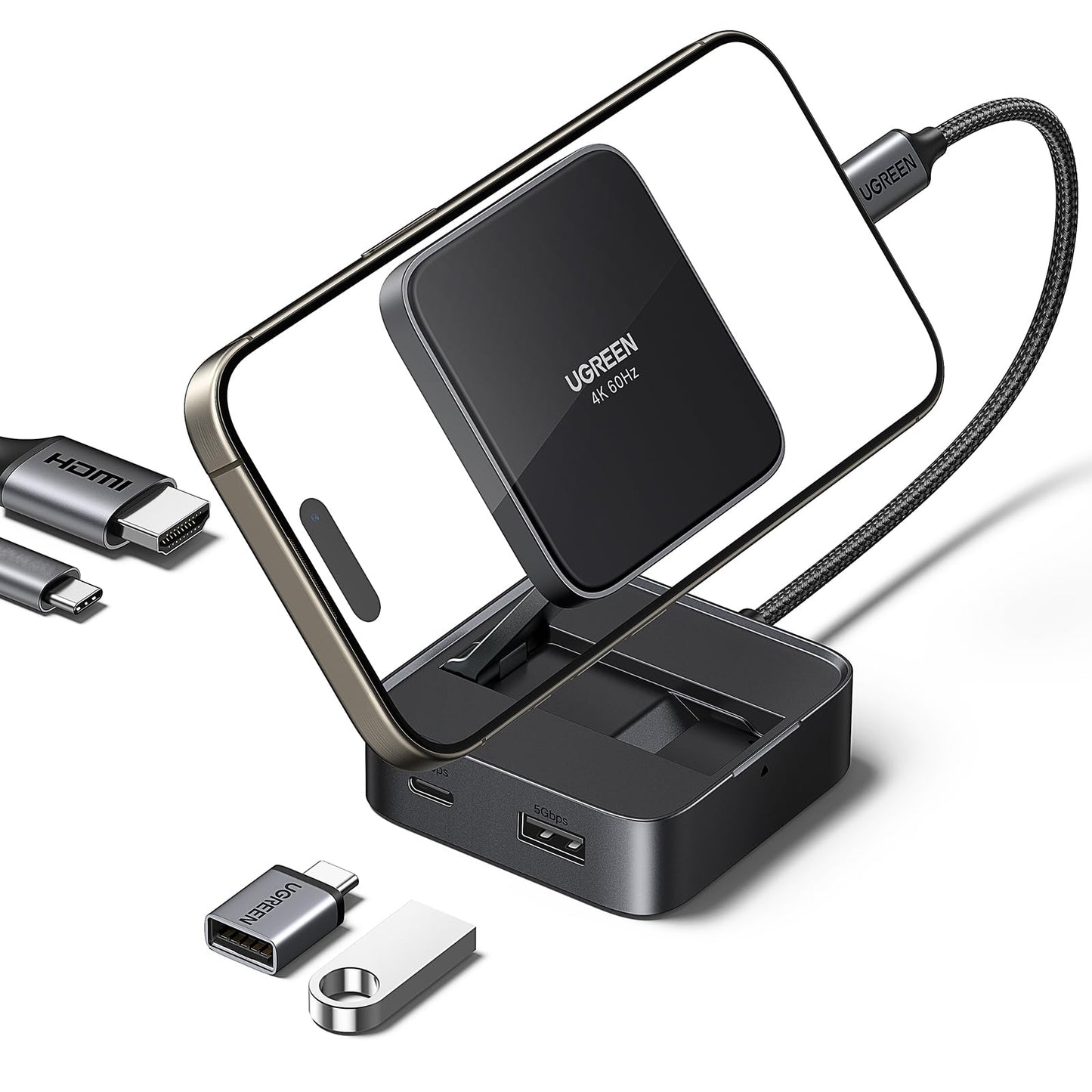 Hub USB C UGREEN Plata con Adaptador Magnético HDMI 4K y Carga PD 100W para Celular
