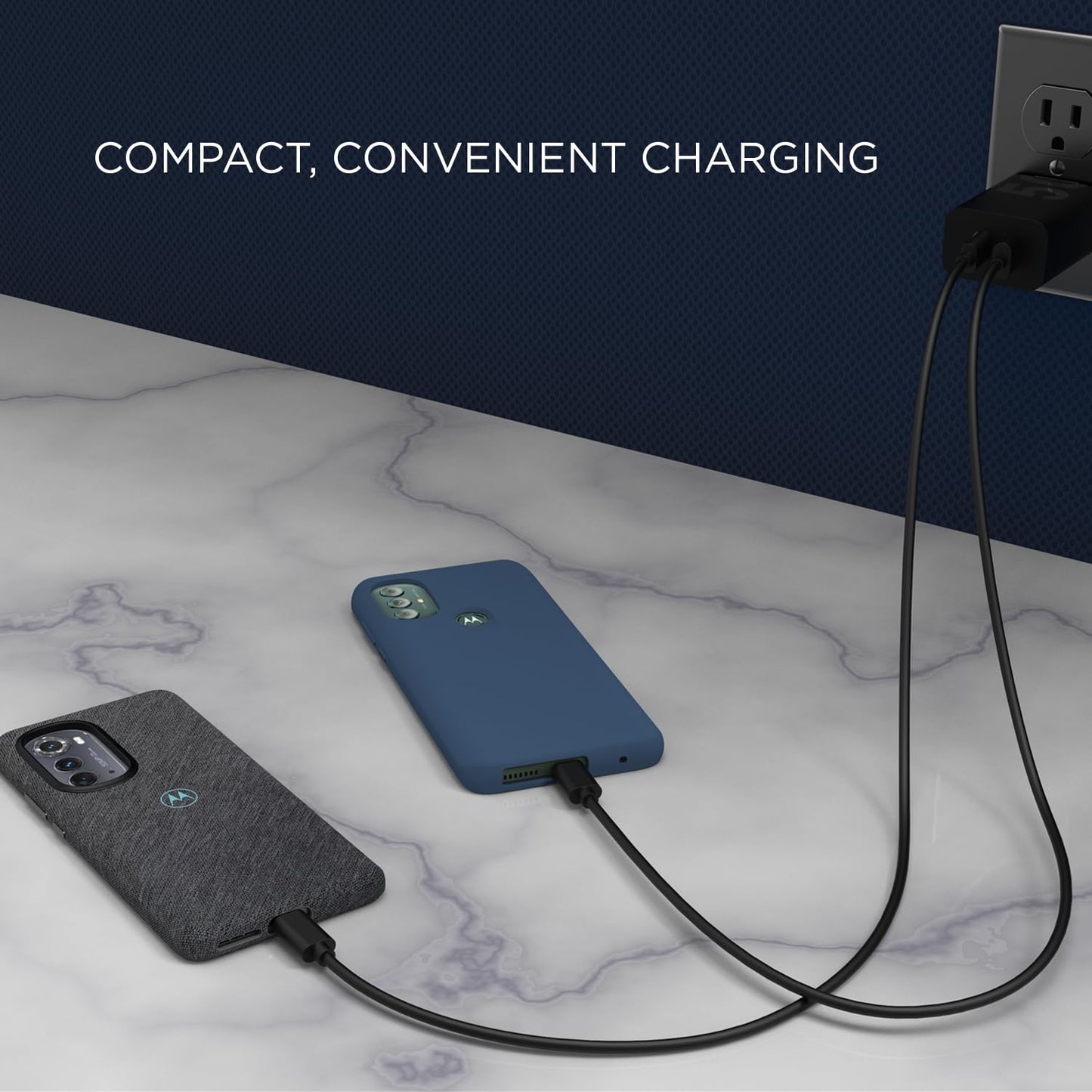 Cargador Motorola TurboPower Blanco 50W USB-A y USB-C con Salidas USB-PD y QC3.0
