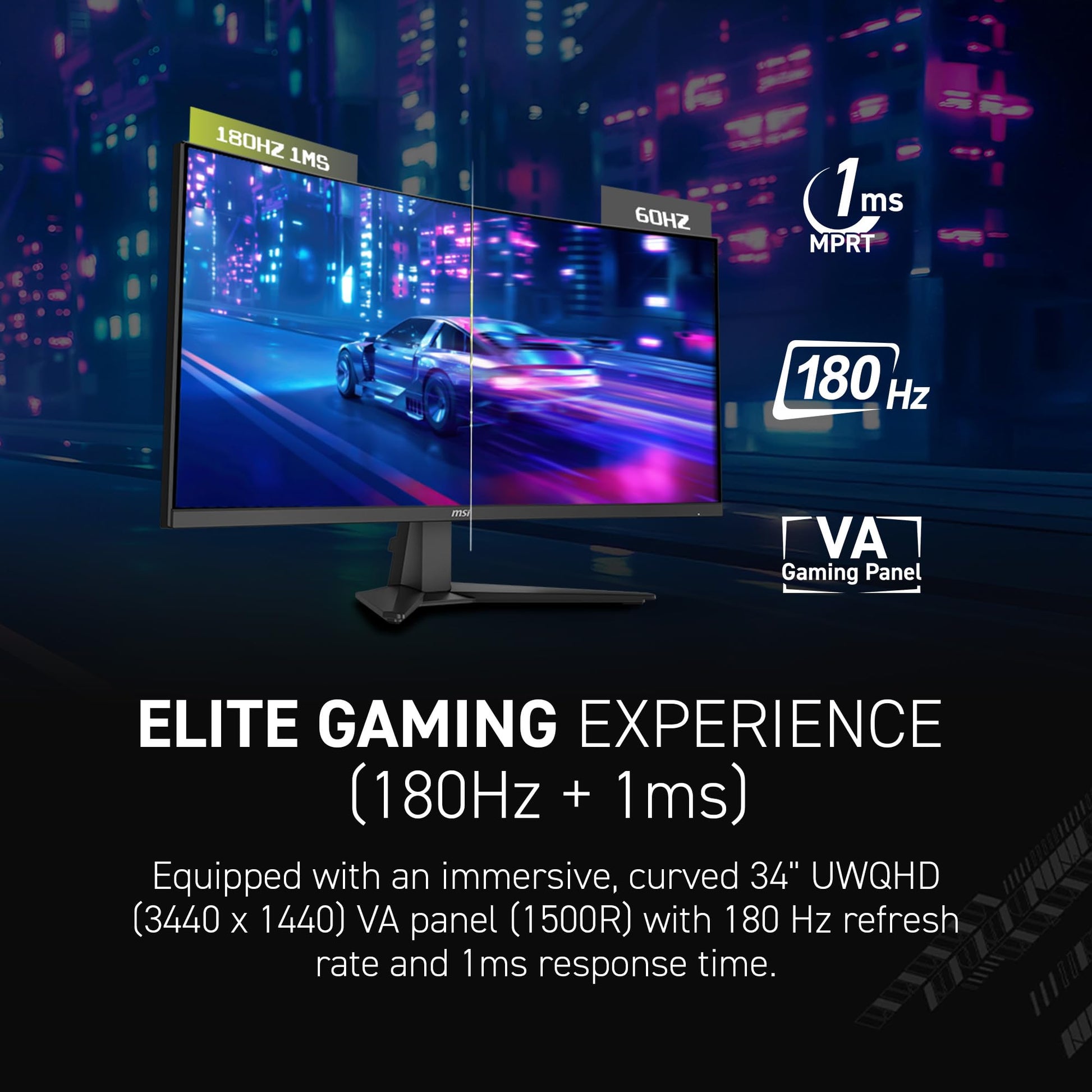 Monitor Curvo para Gaming MSI mag 346CQ UltraWide VA 180 Hz HDR Ready 34 Pulgadas 1500R