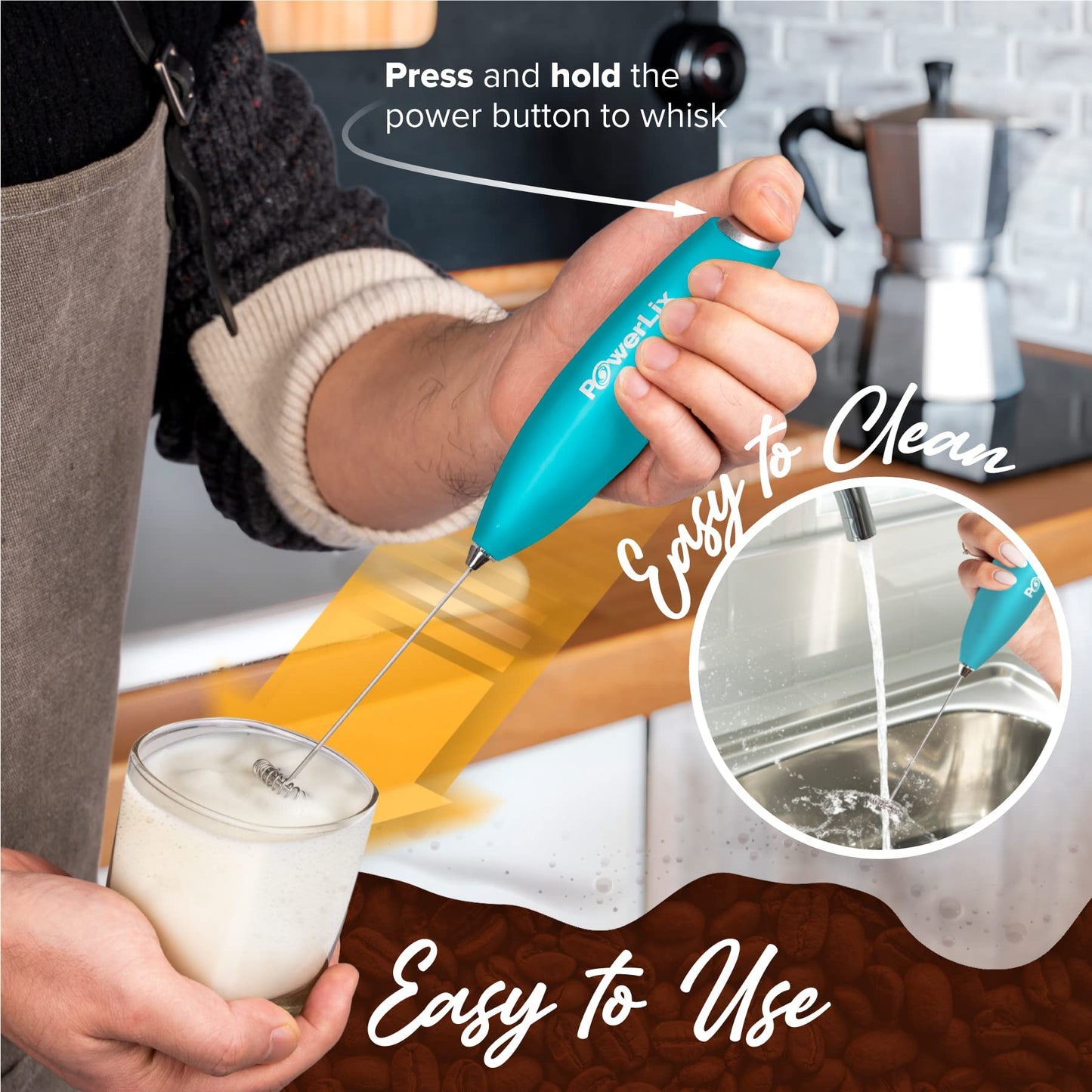 Espumador de Leche PowerLix Plata Duradero con Soporte de Acero Inoxidable