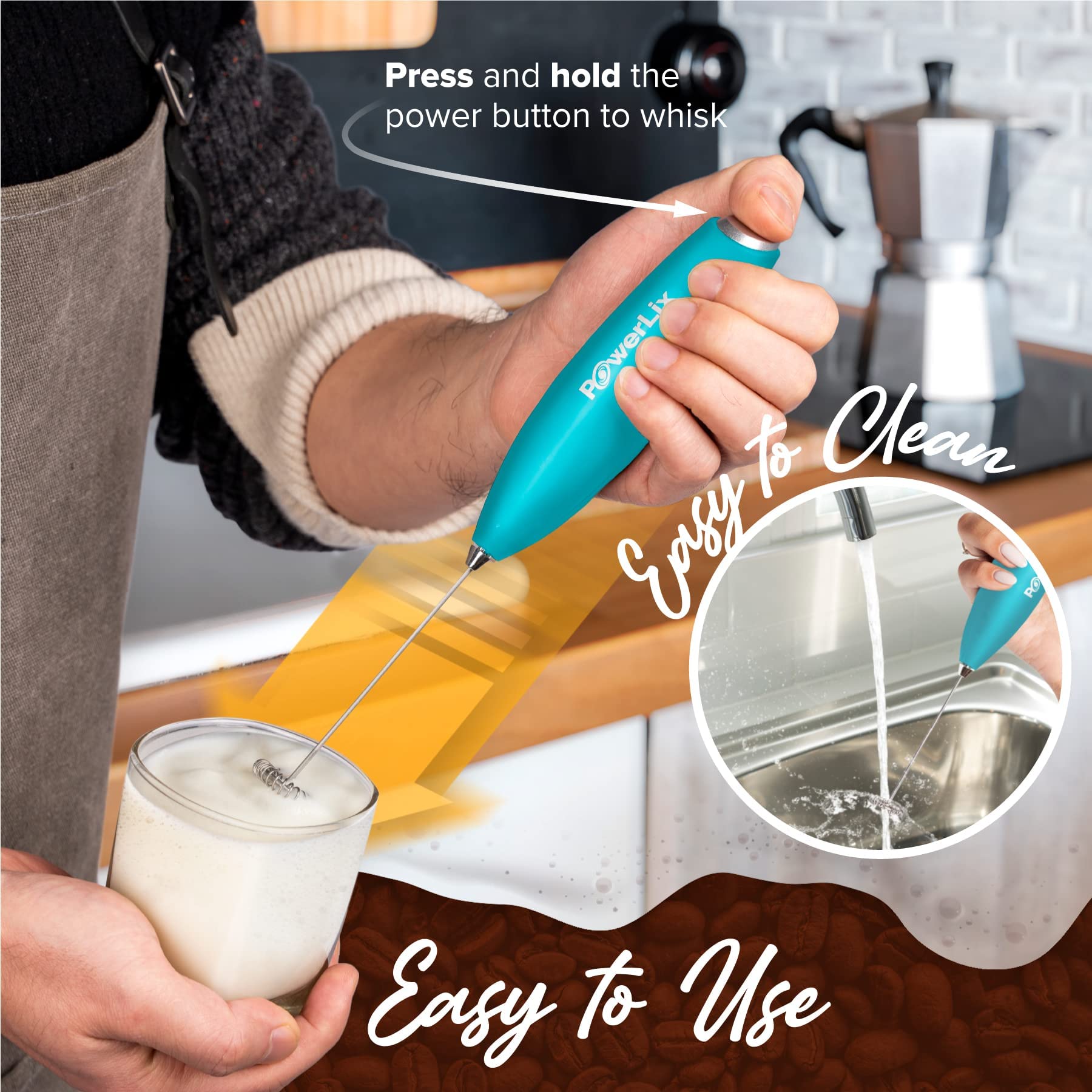 Espumador de Leche PowerLix Plata Duradero con Soporte de Acero Inoxidable