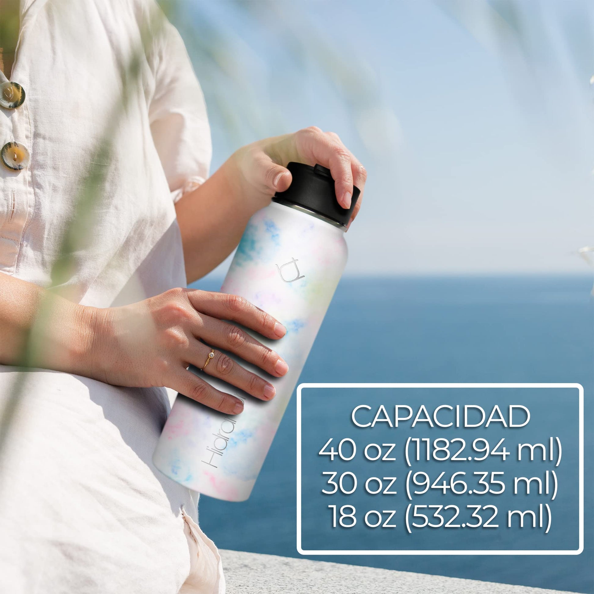 Hidranur Termo de Acero Inoxidable Doble Aislamiento Térmico, Termo Para Café 32 oz (946.35 ml), 3 Tapas Herméticas, 2 Popotes, 24 Hrs de Agua Caliente y Fría (Blanco Mármol, 32 Oz (946.35 ml))