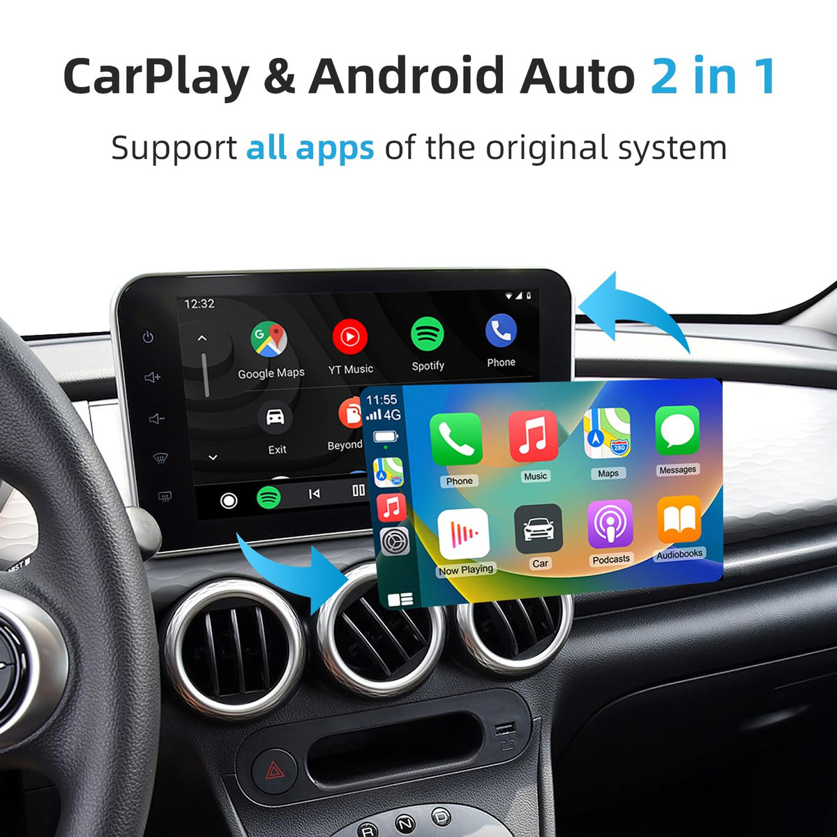 Adaptador Automático Inalámbrico ANYFAR C5 CarPlay y Android 2 en 1