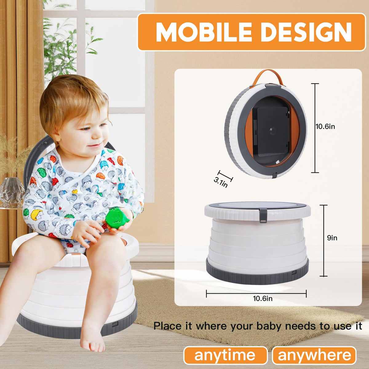SunnySmile - Inodoro portátil para niños, asiento portátil para orinal para viajes de niños, orinal de viaje con bolsa de viaje, aplicable a camping, uso en interiores y exteriores, incluye 75 bolsas