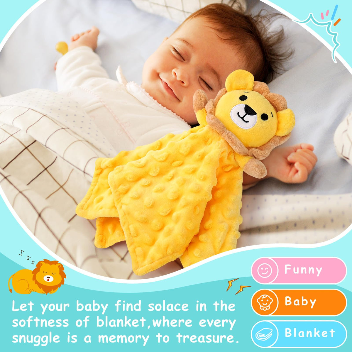 Sprinqdawin - Mantas de seguridad de león para bebés, manta de seguridad de bebé de león para recién nacidos, juguete suave para bebé, regalos de animales de peluche para niños y niñas, amor de león