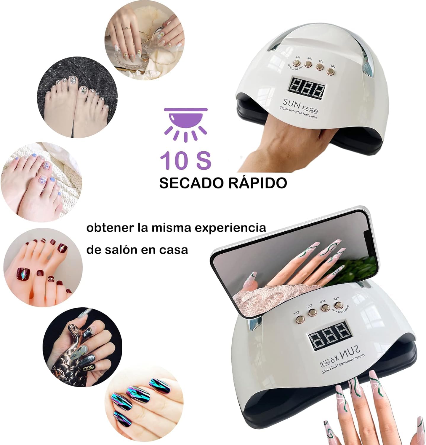 CARYWON - Lámpara de Uñas, 200W 45 UV LED Lámpara de Uñas para Esmalte de Gel, Secador de Uñas con 4 Ajustes de Temporizador y Pantalla LCD, Lámpara de gel de Curado Portátil más Rápido
