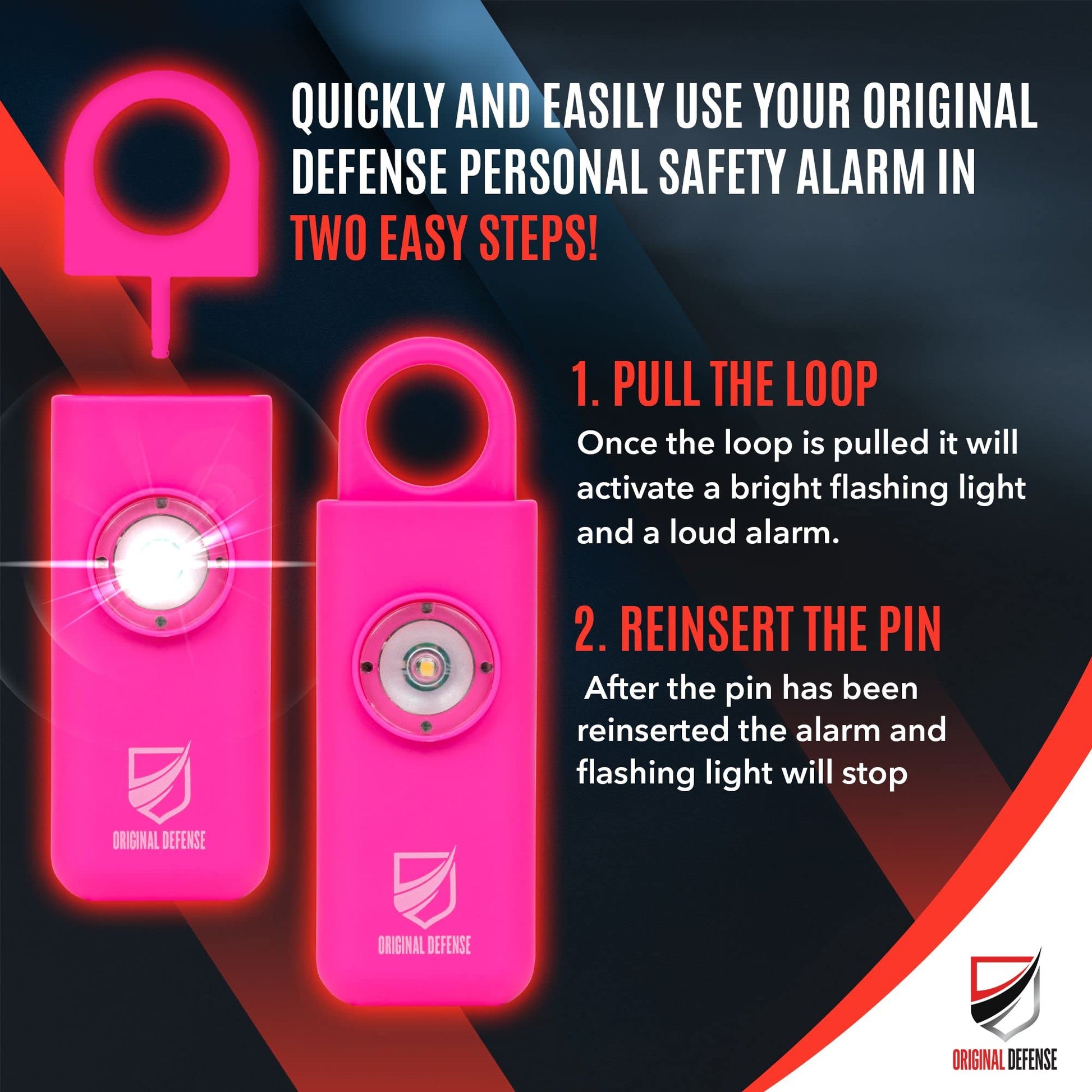 Alarma de Autodefensa Original Defense Magenta con Sirena de 130 dB y Luz LED para Mujer