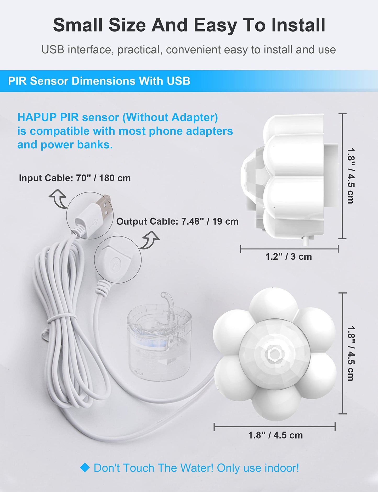 HAPUP Sensor de fuente de gato, sensor de movimiento, fuente de agua para gato, parada de arranque automático, sensor de fuente de agua para mascotas, sensor externo USB CC 5 V 1 A, detector de ahorro de energía, accesorio universal inteligente