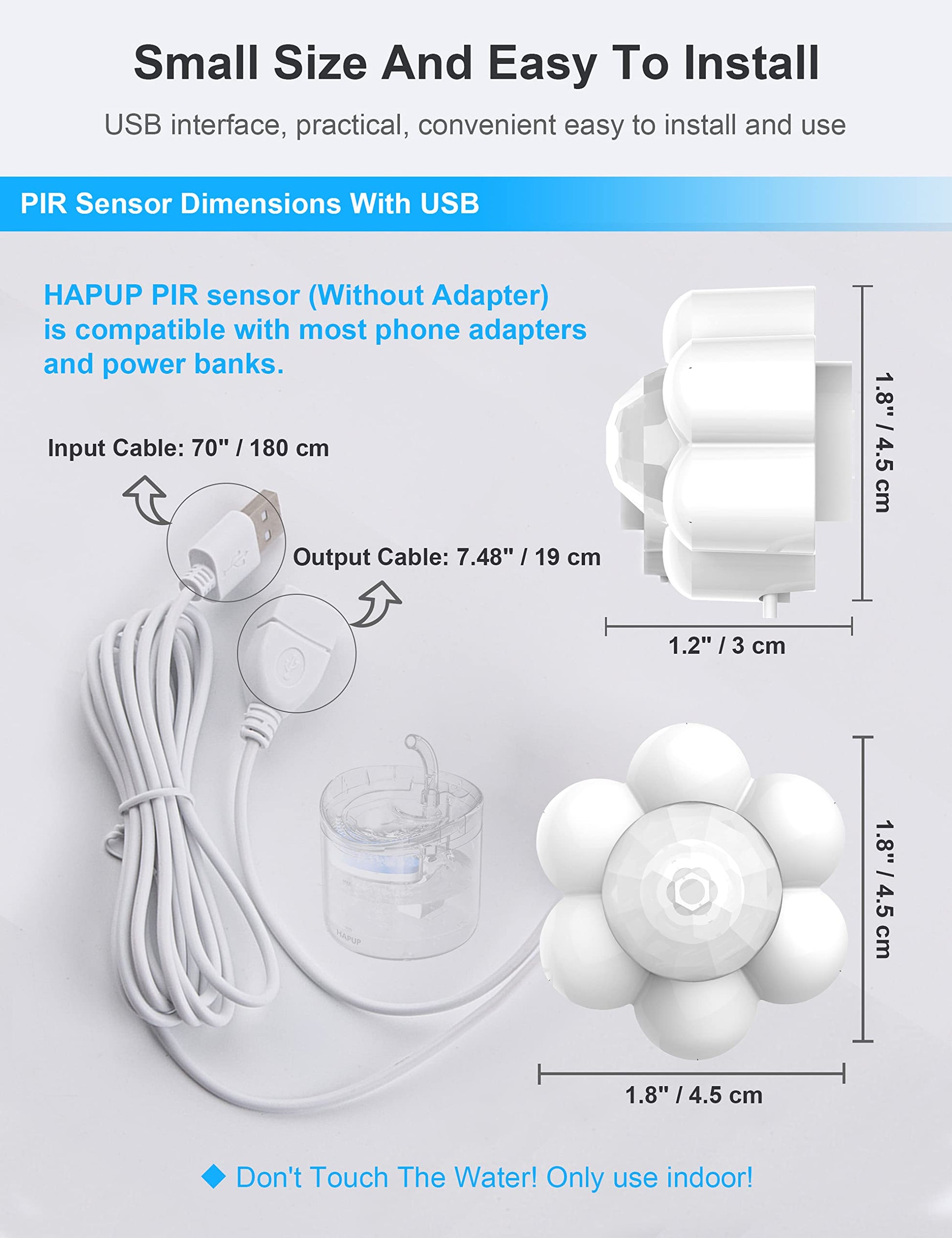 HAPUP Sensor de fuente de gato, sensor de movimiento, fuente de agua para gato, parada de arranque automático, sensor de fuente de agua para mascotas, sensor externo USB CC 5 V 1 A, detector de ahorro de energía, accesorio universal inteligente