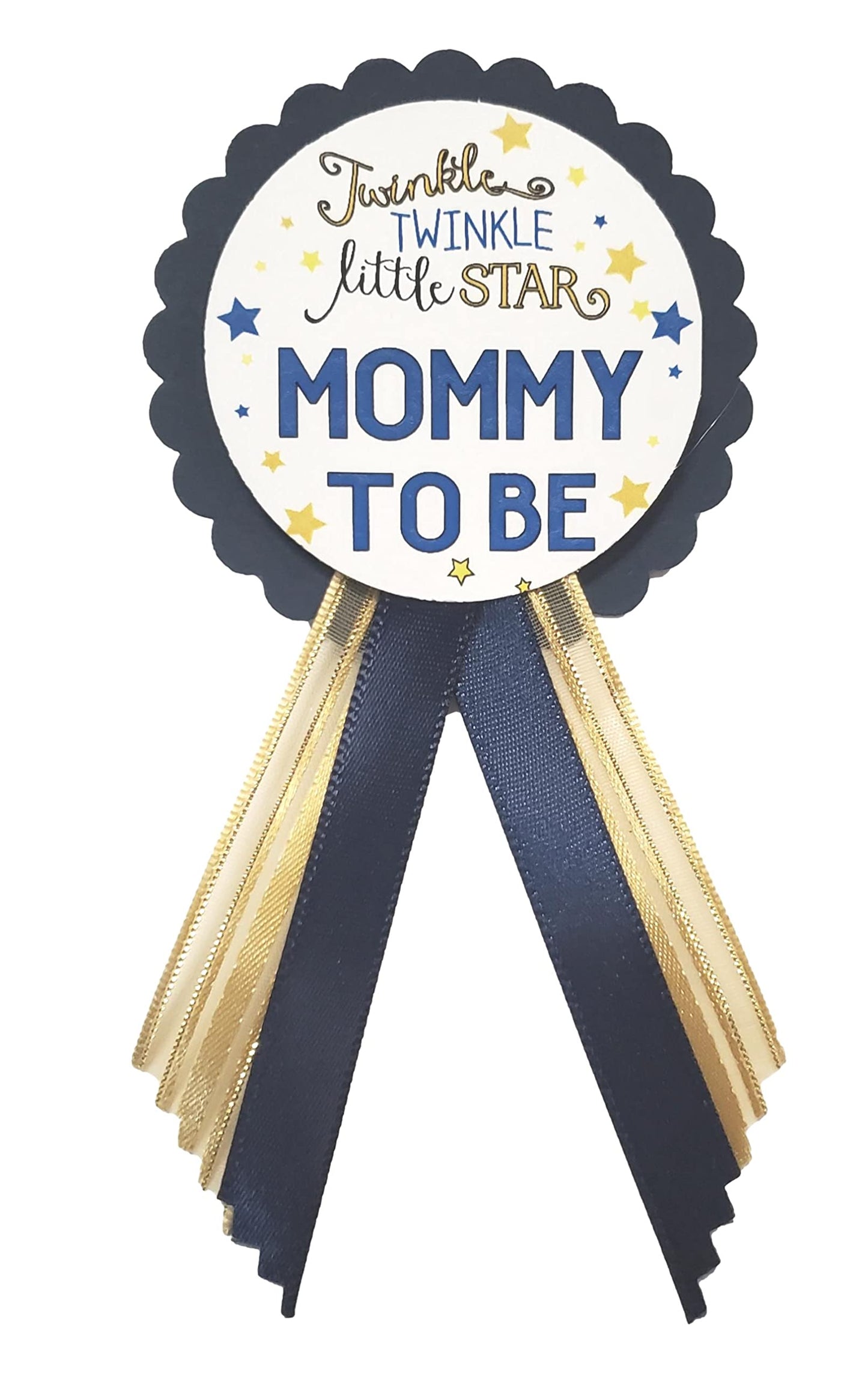 Mommy to Be & Daddy to Be Pin Twinkle Little Star Baby Shower Pin para que los padres usen, azul marino y dorado, It's a Girl, It's a Boy Baby Sprinkle, Una talla, Cartulina cartulina cintas de satén
