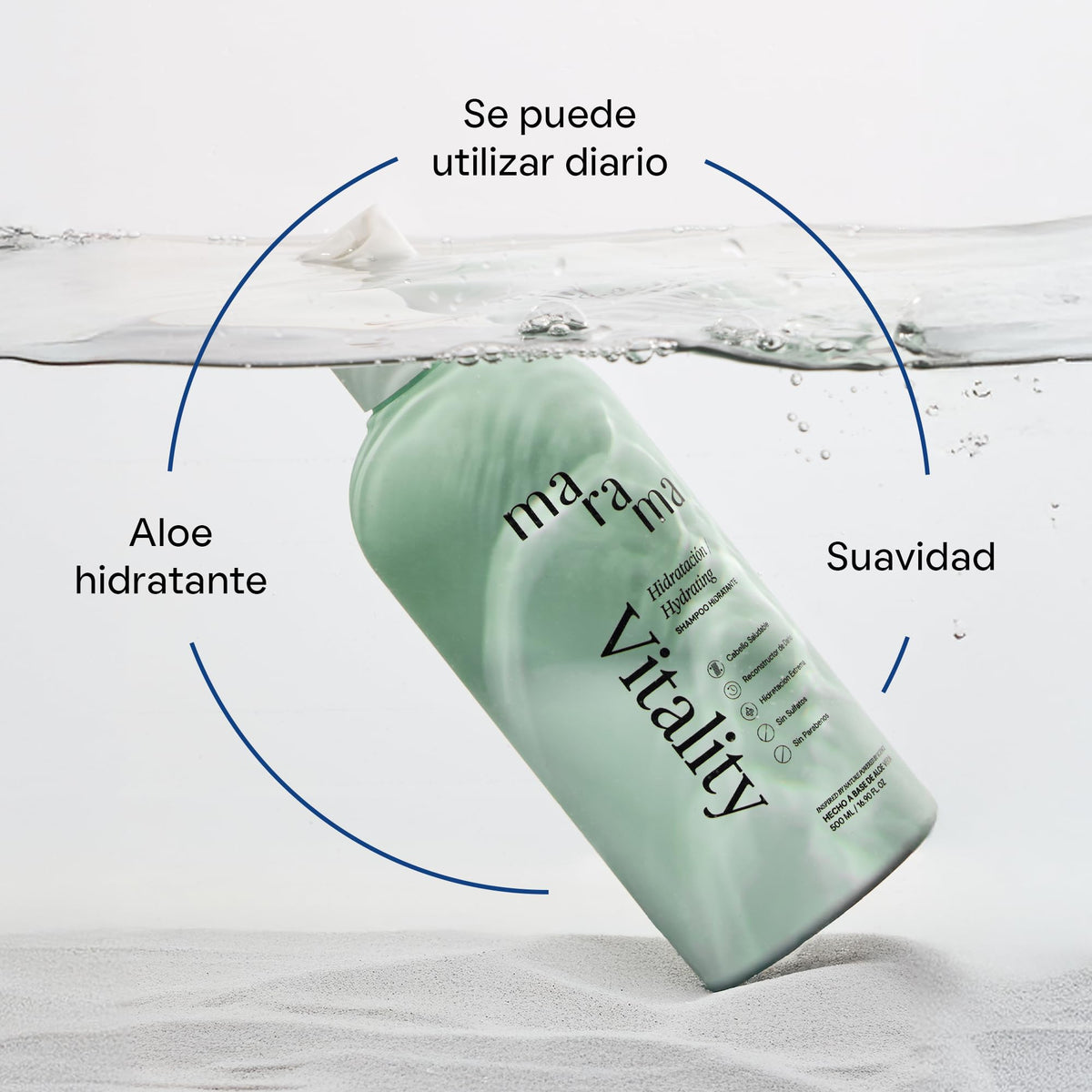 MARAMA | Vitality Shampoo sin Parabenos - Aloe Vera - 500 ml | Fortalece - Tratamiento para pelo Maltratado - Suavizante | Anti Frizz Cabello | Vegano - Cruelty-Free - Reciclable