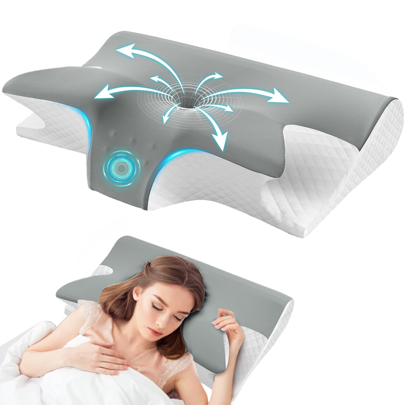 GALASALA Almohada Memory Foam, Almohada Cervical para Aliviar el Dolor de Cuello, Almohada Ortopédica Ergonómica para Personas Que Dormir de Lado, Boca Arriba o Boca Abajo, con Fundas de Almohada