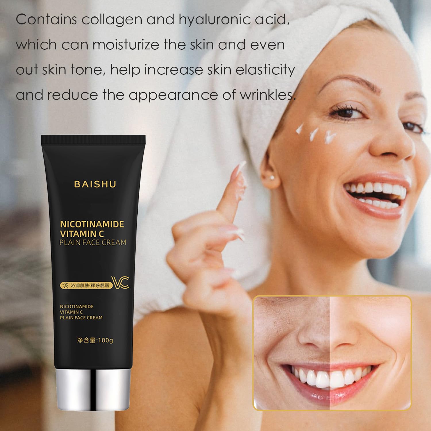Nicotinamide Vitamin C Plain Face Cream Serum,Vitamin C Face Cream,Niacinamide Vitamin C Black Tube Skin Cream,Multifunctional Smooth Vitamin C Moisturizer Makeup Cream For Face (2pcs)