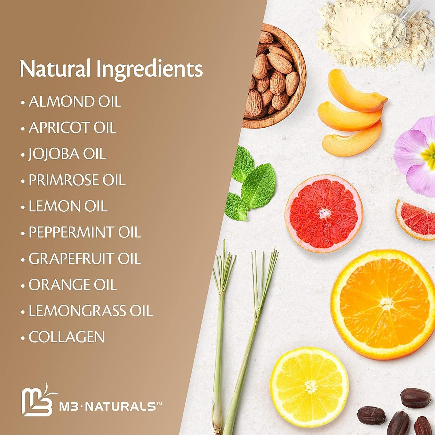 M3 Naturals Exfoliante Corporal De Azúcar Marrón Con Colágeno Y Células Madre - 12 Onzas