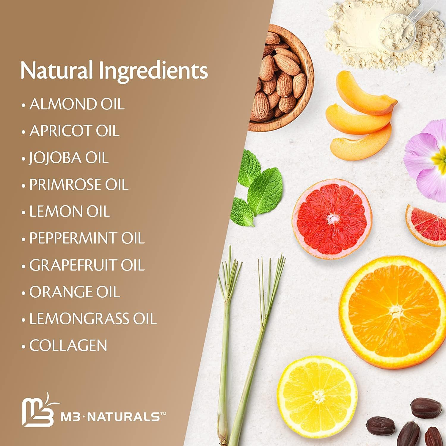 M3 Naturals Exfoliante Corporal De Azúcar Marrón Con Colágeno Y Células Madre - 12 Onzas