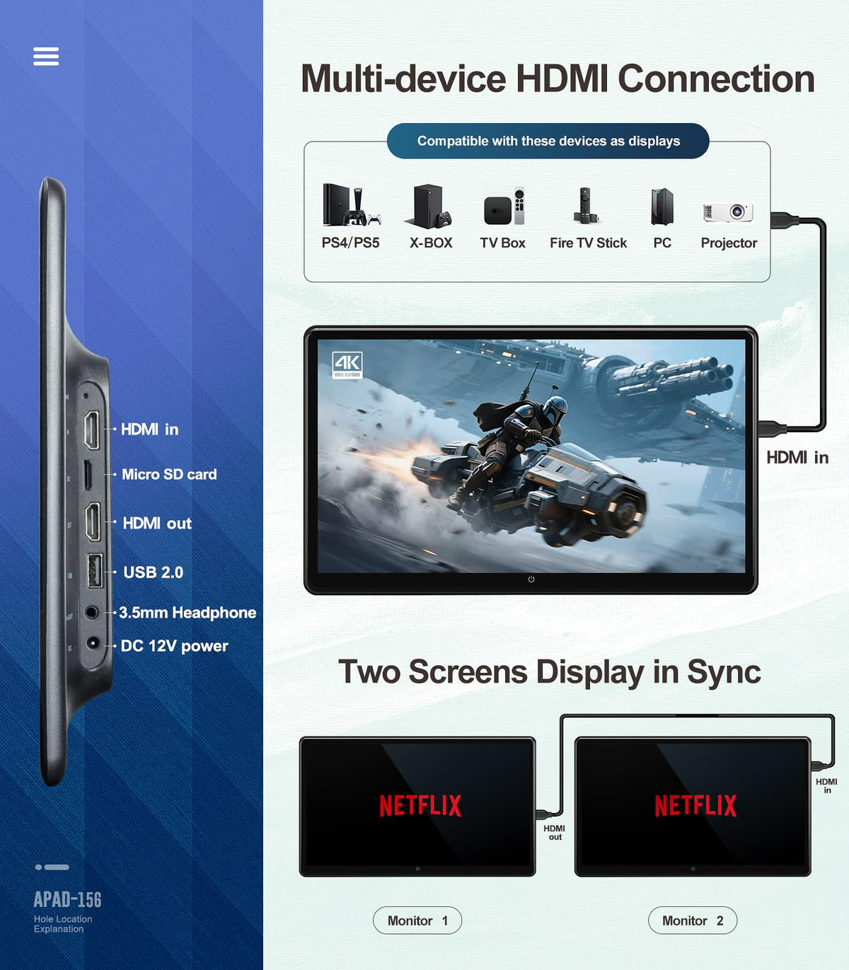 Monitor de Reposacabezas Seventour 4K 15,6 Pulgadas Android 13 con Pantalla Táctil y Enlace de Espejo Inalámbrico para Coche