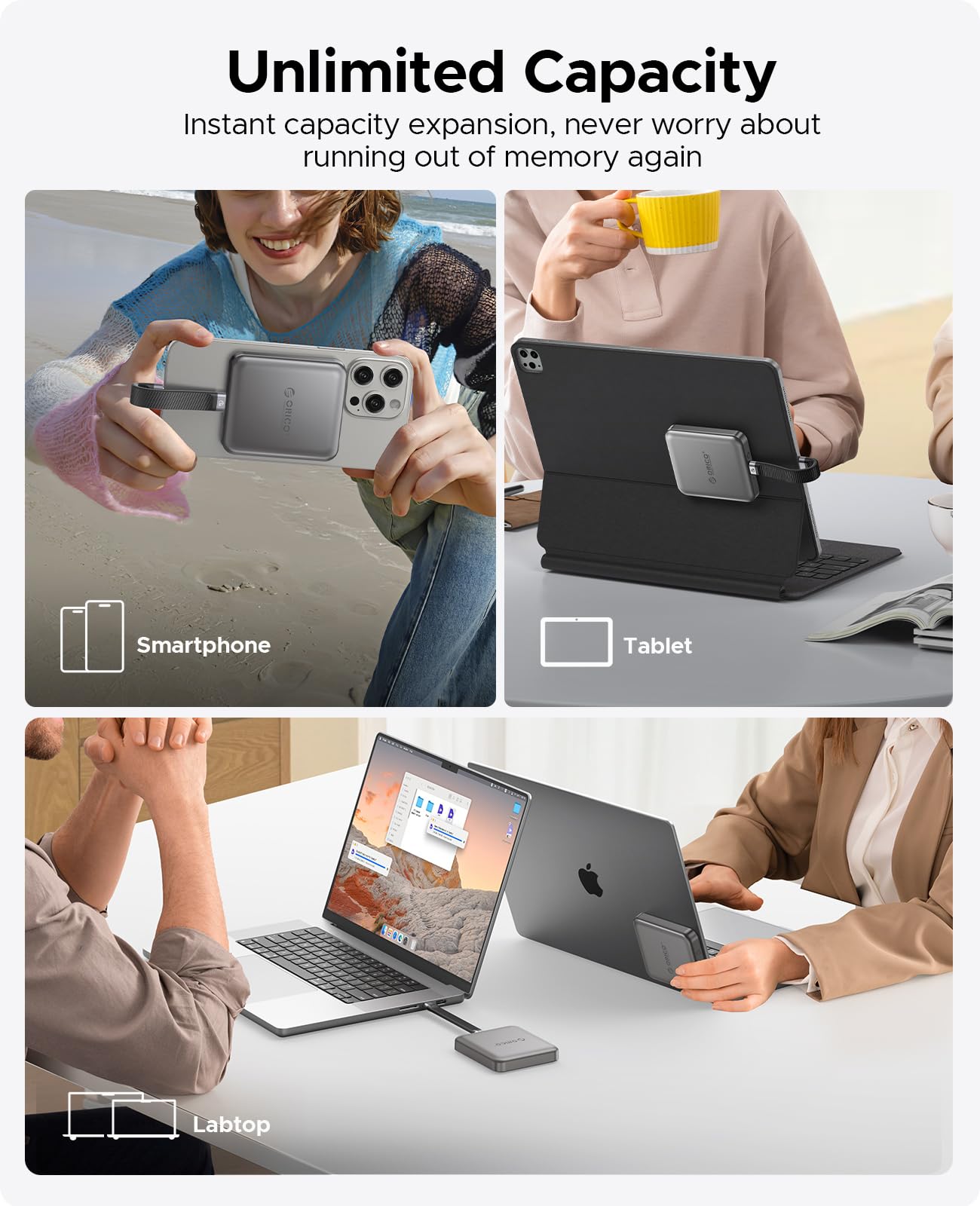 Unidad de Estado Sólido SSD 2 TB ORICO Gris Magnética hasta 2000 MB/s para Smartphone, Tablet y Ordenador