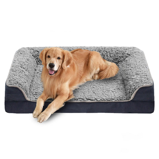 Lumewave Cama para Perro, Cama Ortopédica para Perros Extra Grandes, Cama L con Cojín Lavable, Sofá para Perros con Funda Removible y Fondo Antideslizante (Grandes Dimensiones, Gris)