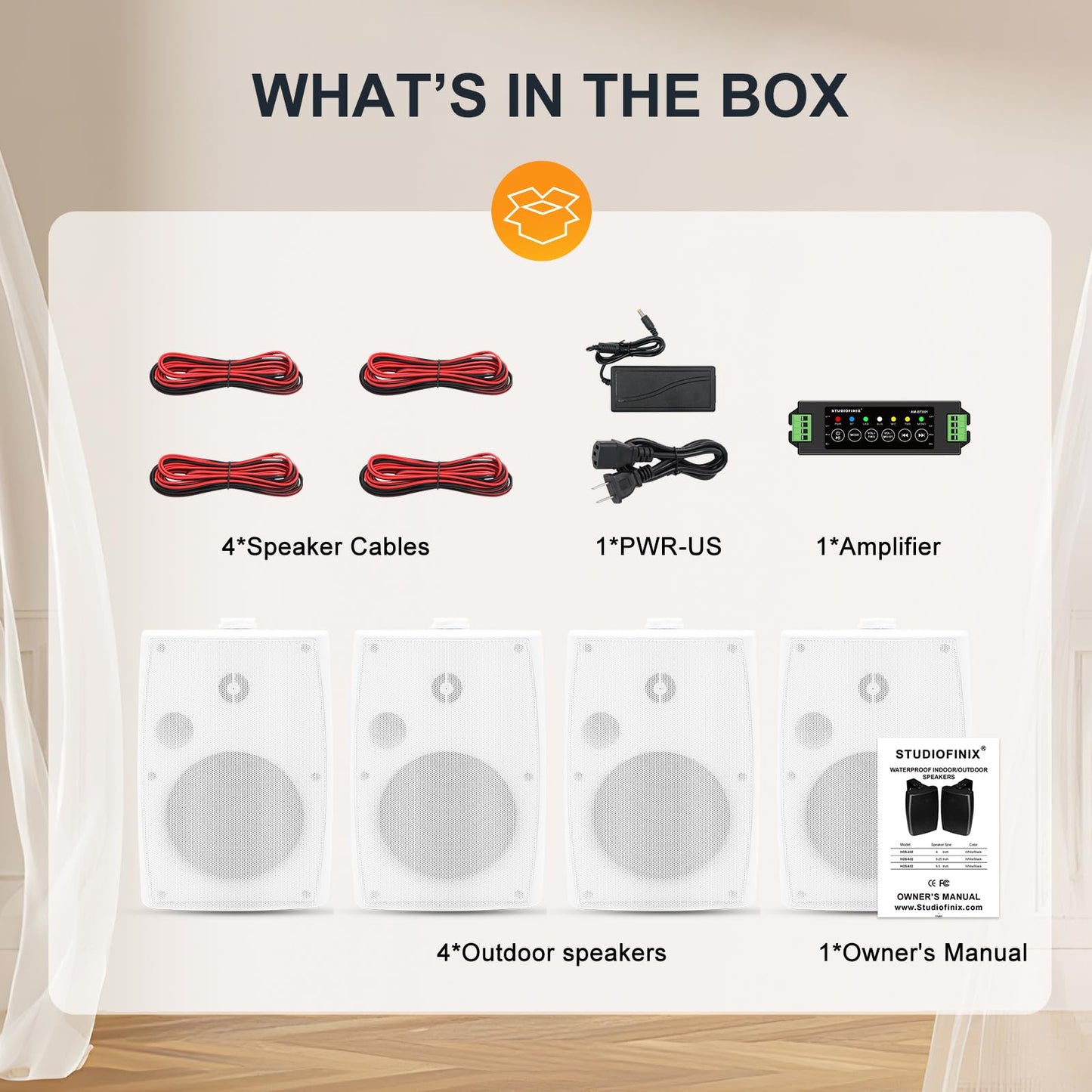 Altavoces Bluetooth para exteriores, 6.5 pulgadas, máximo 800 W, impermeables, con cable con amplificador multifuncional, sistema de altavoces para exteriores, para patio, jardín, piscina, hogar (4