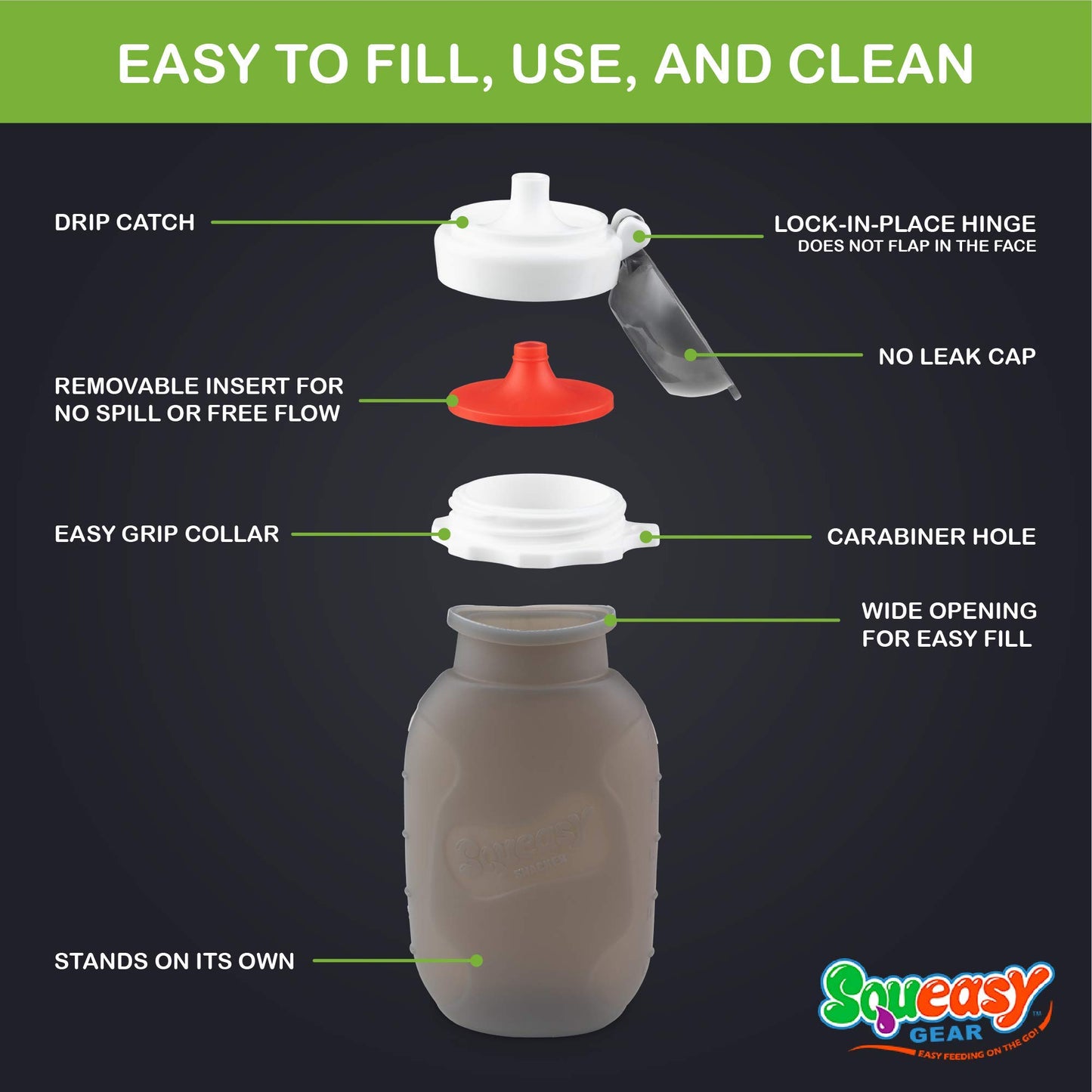 Reutilizable bolsa de comida para bebé + apretar, portátil, rellenable contenedor de alimentos para bebé, almacenamiento + ideal para batidos y aperitivos + 100% silicona de grado alimenticio - api