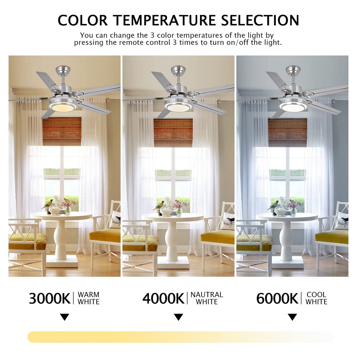 Ventilador de Techo OBCGT Níquel Cepillado con Control Remoto y Luz LED Regulable