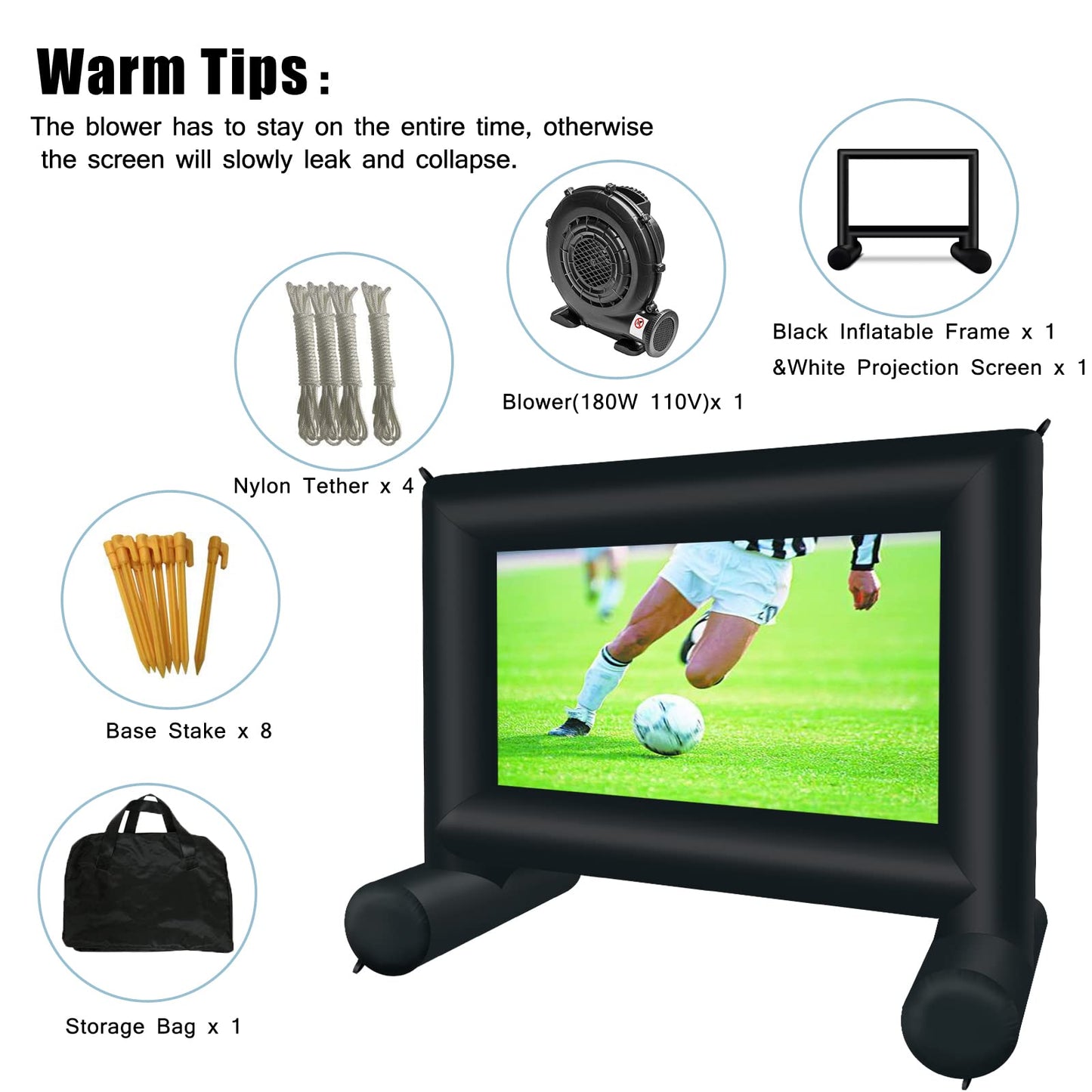 QILEBA - Proyector inflable de 14 pies para exterior e interior, visualización de proyector con soplador de aire, soporta proyección frontal/trasera para patio trasero, cine en casa, noche, fiesta al