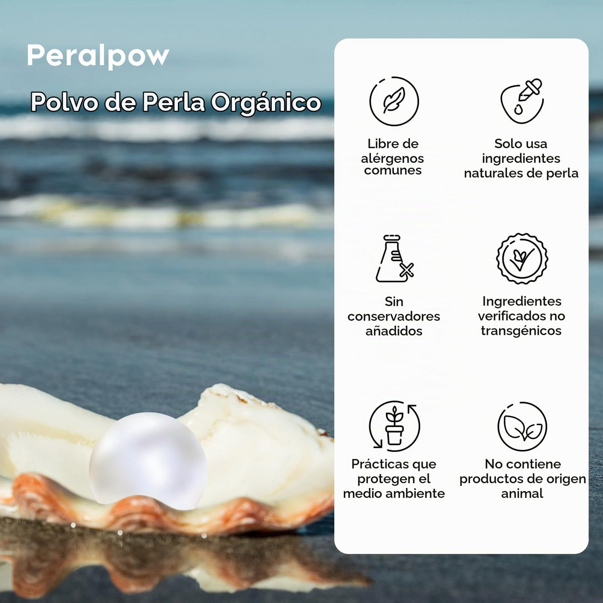 Peralpow Polvo De Perla Orgánico 100 G 100% Natural Cuidado De La Piel Casero Antienvejecimiento Minimiza Los Poros Calma(100 G)