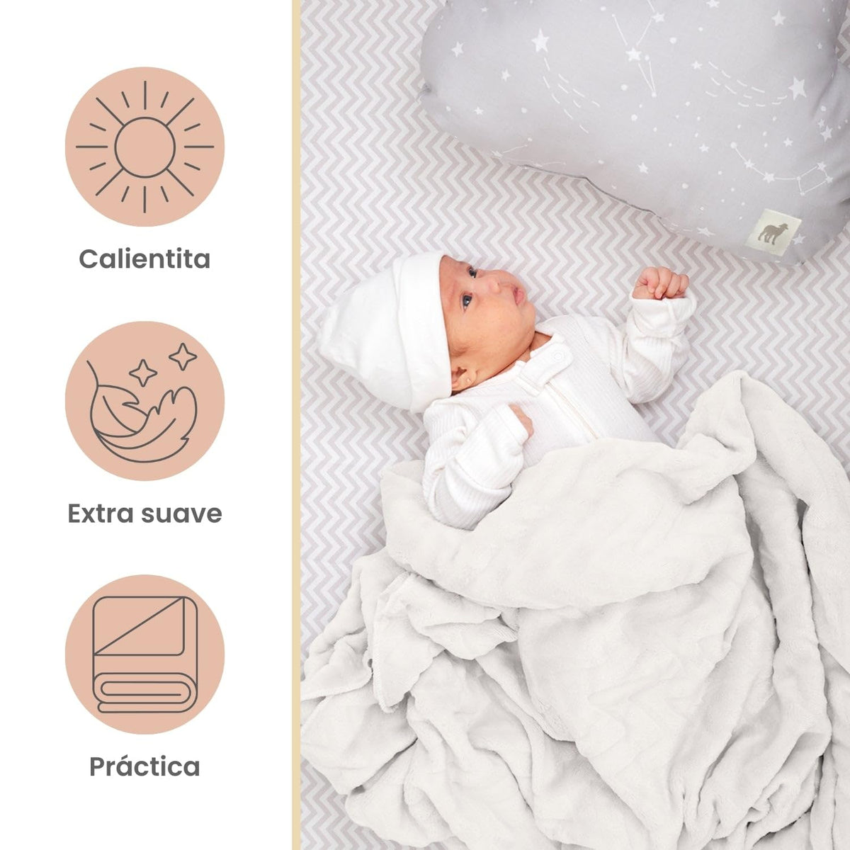 Nap Baby Cobijas para Bebé, Tipo Cobertor para Bebé | Frazadas Bebé Recién Nacido ó Toddler | Cobija 68x100 cm - Zig Zag Off-White