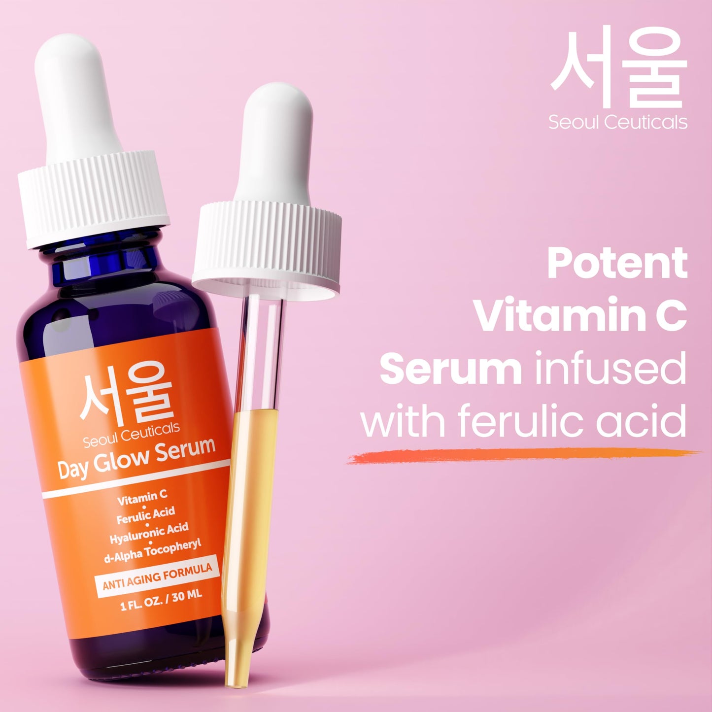 SeoulCeuticals - Suero de Vitamina C 20% y Ácido Hialurónico, Antienvejecimiento, 30 ml