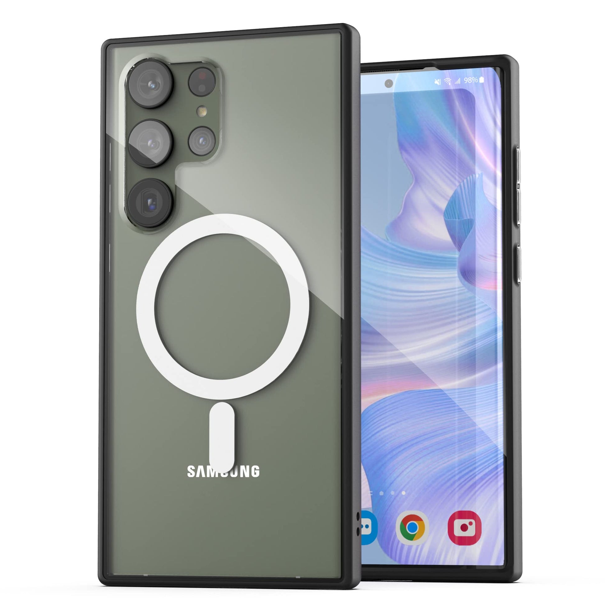 ENCASED Cargador inalámbrico magnético 2 en 1 con Funda para Samsung Galaxy S23 Ultra – Cargador Compatible MagSafe Incluido (2023 Ultra-6.8 Pulgadas) Transparente