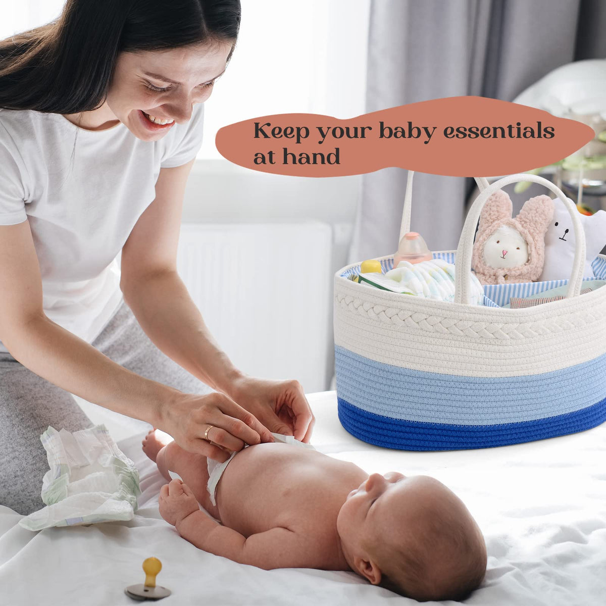 luxury little Organizador de pañales para bebé, cesta de pañales extragrande con cuerda de algodón para guardería, organizador de cambiador, bolsa portátil con divisor, almacenamiento de coche, regalos de baby