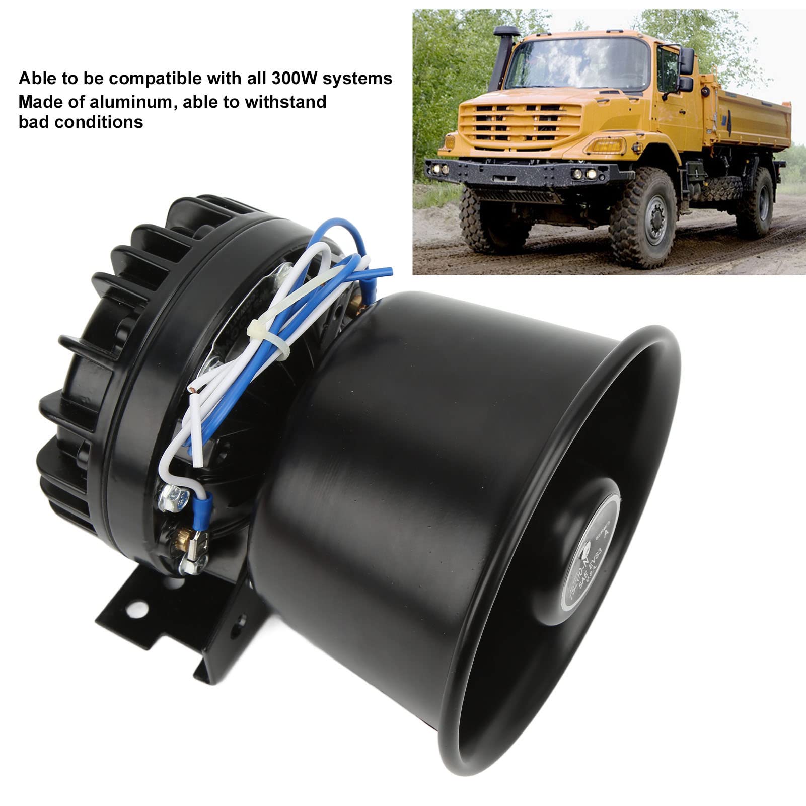 Bocina de Sirena y Alarma de Advertencia Para Coche, Altavoz de Cono Redondo de Metal Negro, Amplificador de Policía de 300 W 130 DB Pa