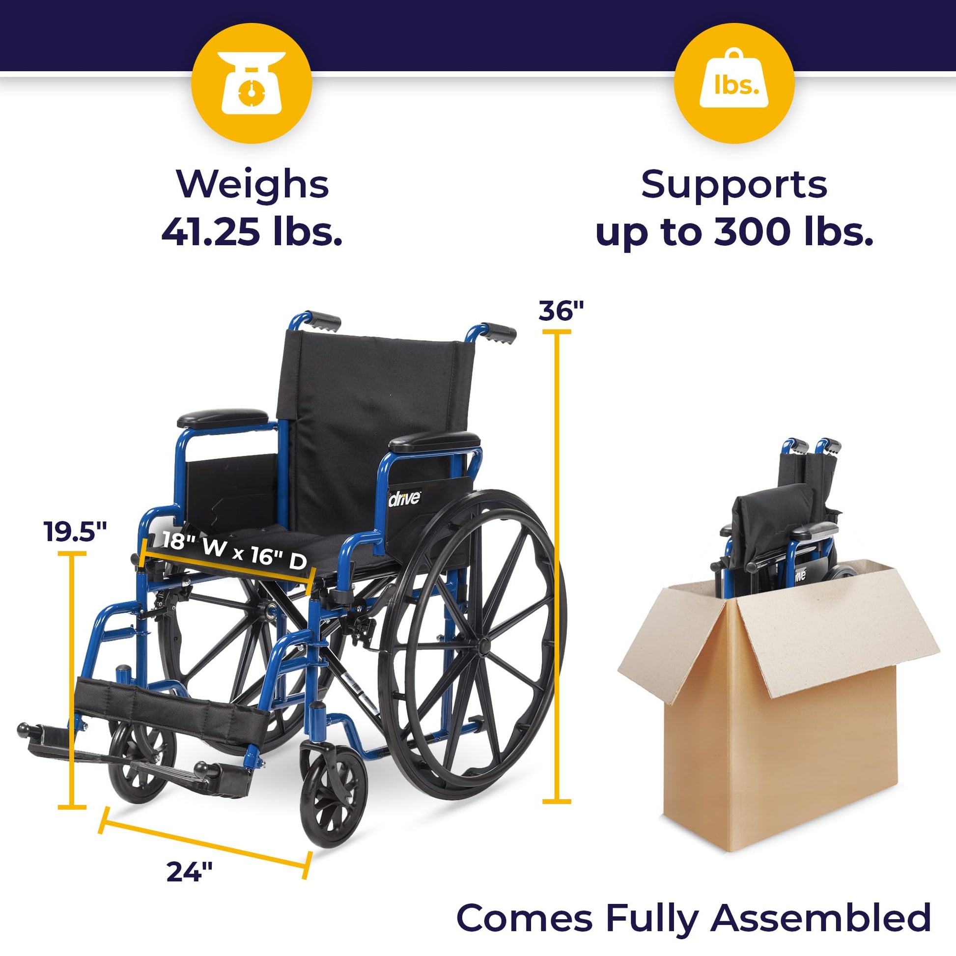 Silla de Ruedas Drive Medical Azul con Brazos de Escritorio Desmontables y Reposapiés Abatible