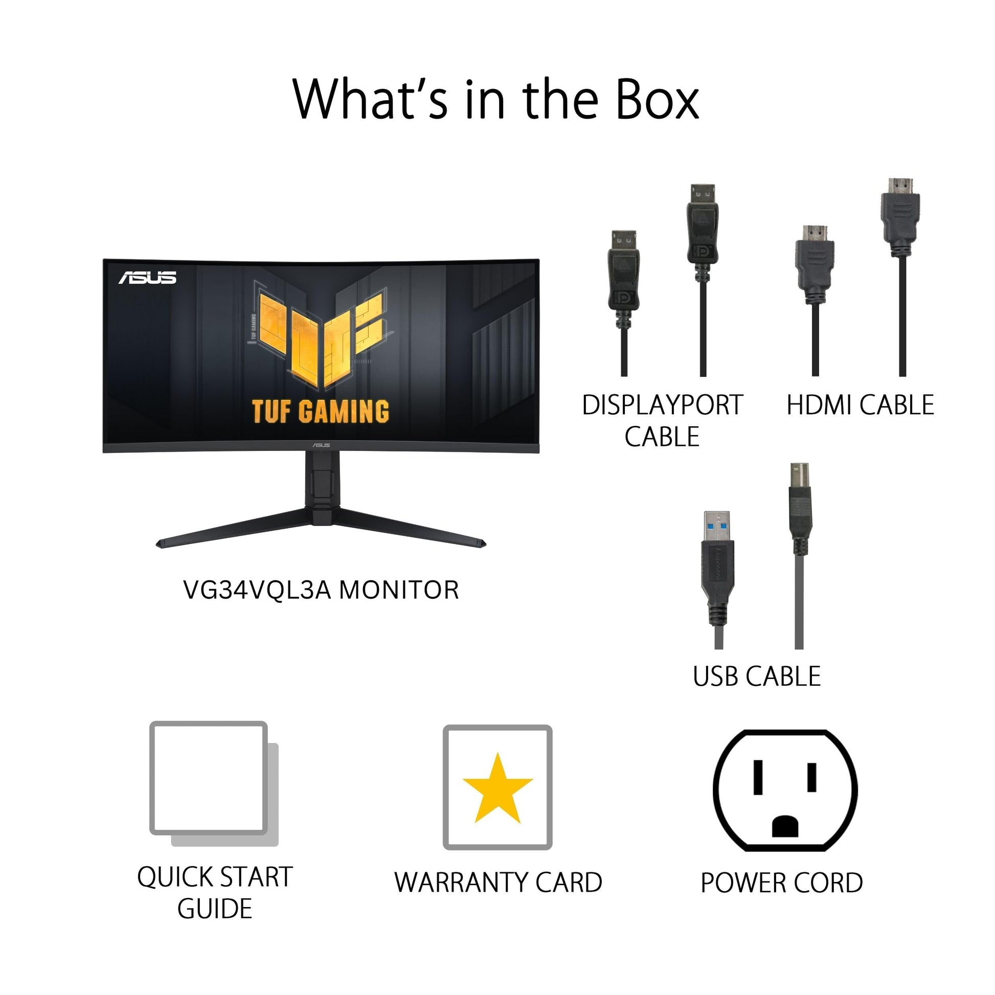 ASUS Monitor Gamer Curvo TUF Gaming VG34VQL3A, 34 Pulgadas, WQHD (3440 x 1440), 180Hz, 1500R, Extreme Low Motion Blur, Freesync Premium Pro, 1ms (GTG),125% sRGB, DisplayHDR 400