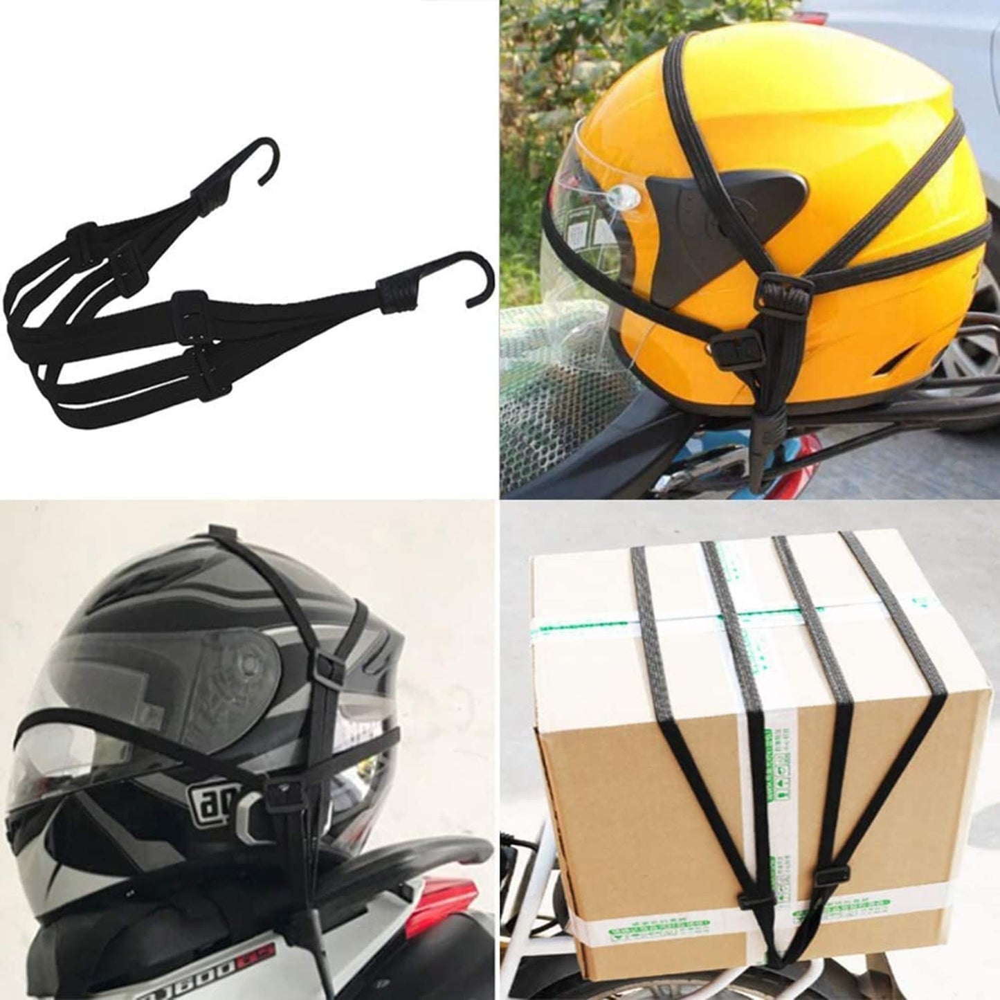 GLURIZ 3 Redes para Motocicleta, Correa de Casco Cuerda Moto, Red Elástica Moto, Correa de Carga Moto, Elástica Moto Red de Equipaje, Carga Equipaje Ajustable con Ganchos, Elásticos Arañas Redes