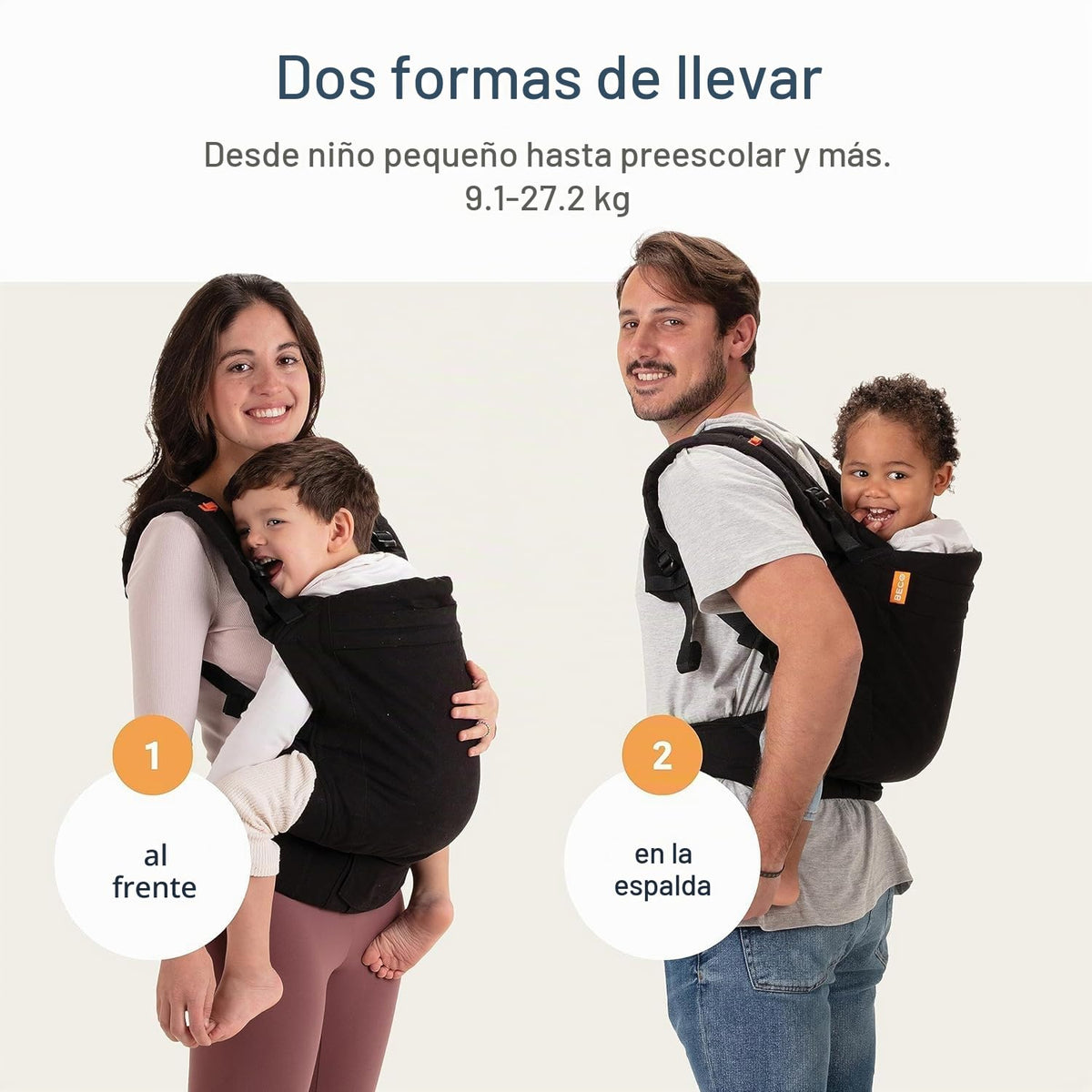 Beco Mochila porta bebés y porta bebés para niños (24-48 meses) - 100% Algodón Portador para niños pequeños, ligero y transpirable, amigable con la cadera con 2 posiciones de porte: porte frontal y